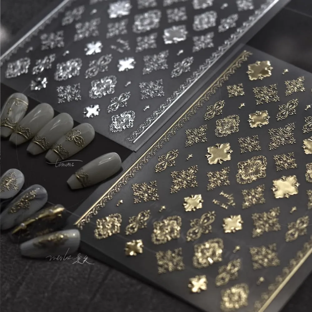 5D Embossed Nail Stickers, Premium Salon-Quality Self-Adhesive 3D Nail Art Decals, Refined Classic Designs for Easy DIY Manicure (Couture Gold)