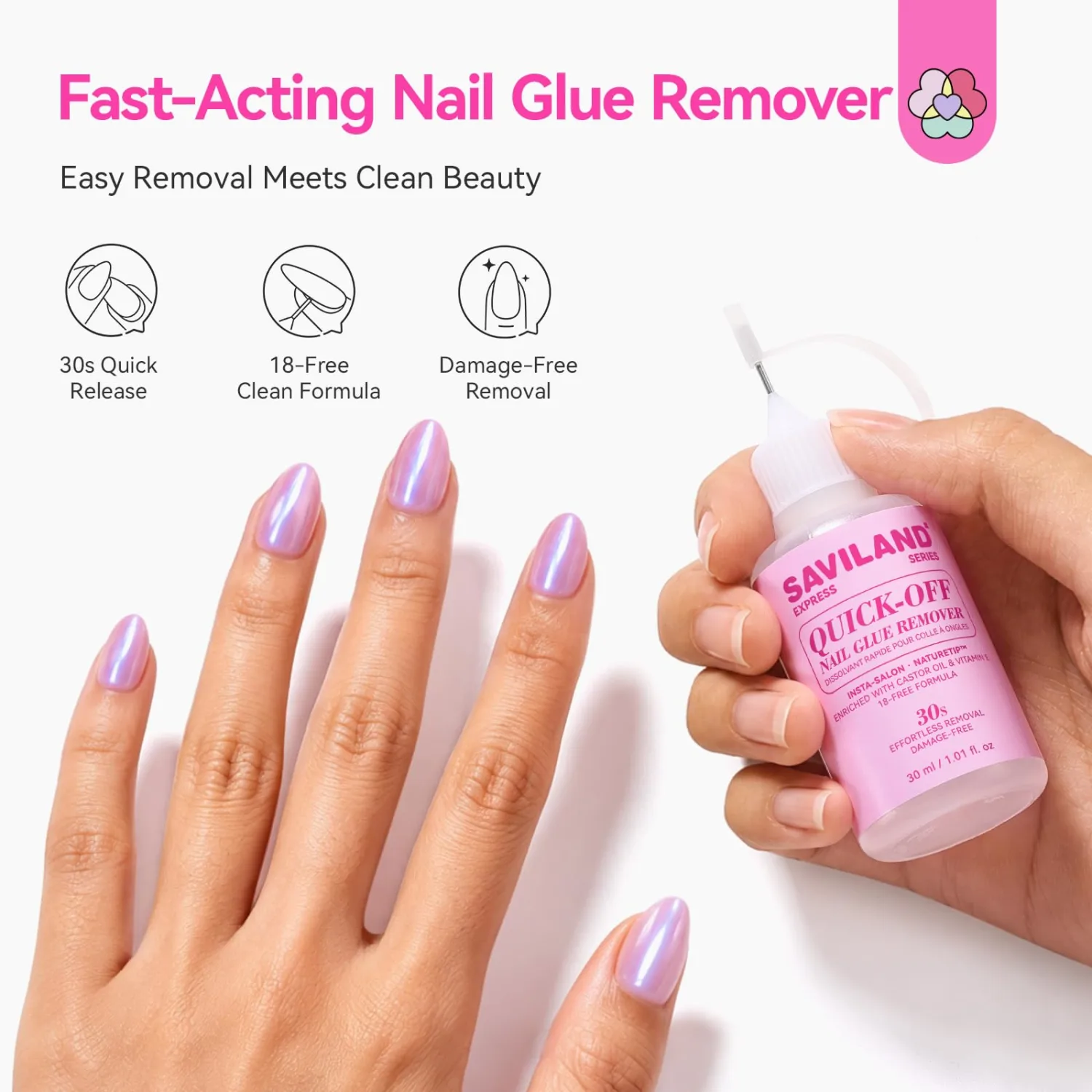 SAVILAND 30mL Pinpoint Nail Glue Remover for Press On: 30s Quick Release