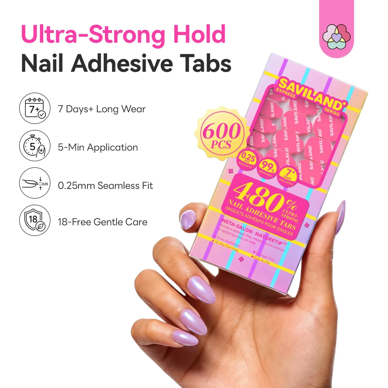 SAVILAND Strong Nail Adhesive Tabs for Press On Nails, 0.25mm Ultra Thin