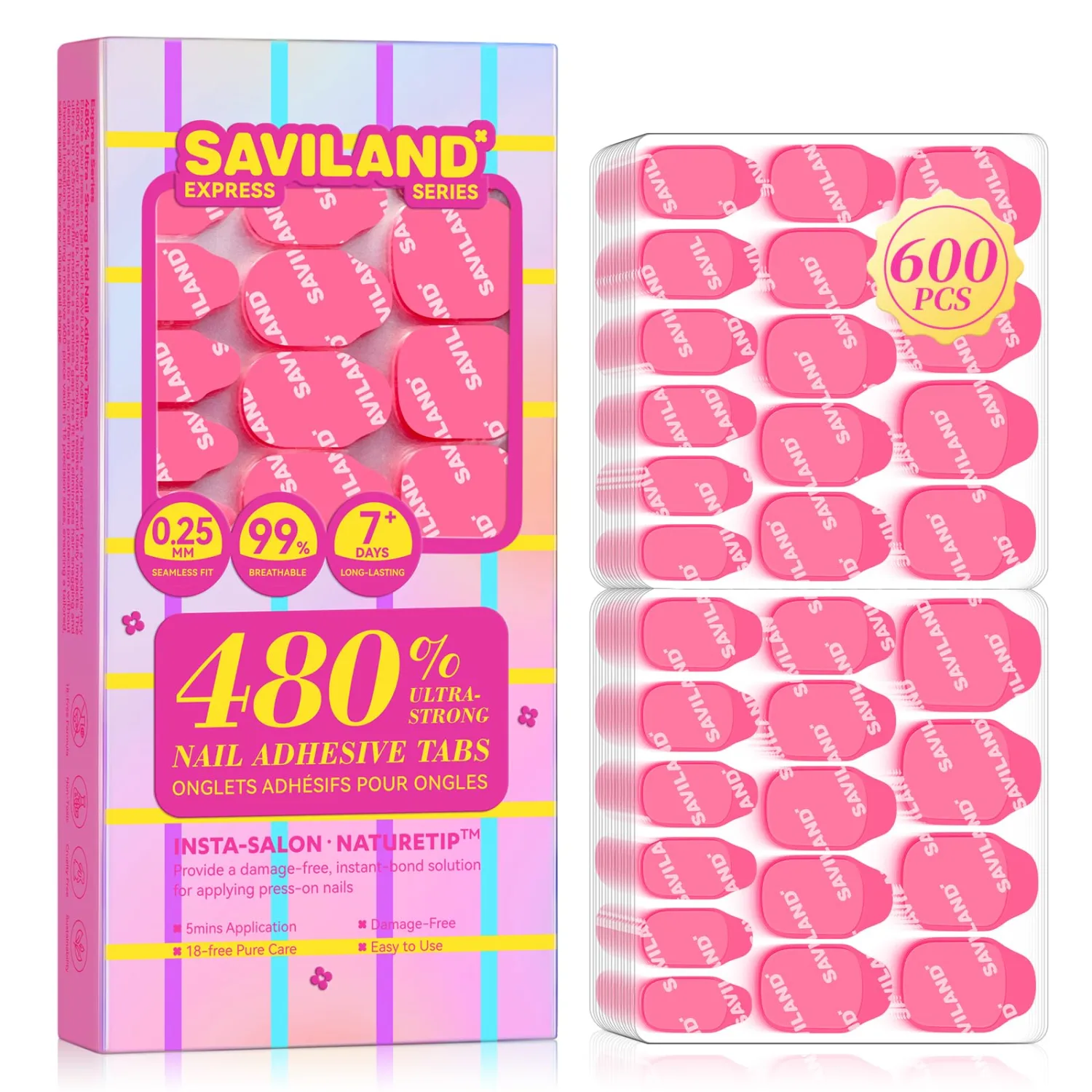 SAVILAND Strong Nail Adhesive Tabs for Press On Nails, 0.25mm Ultra Thin