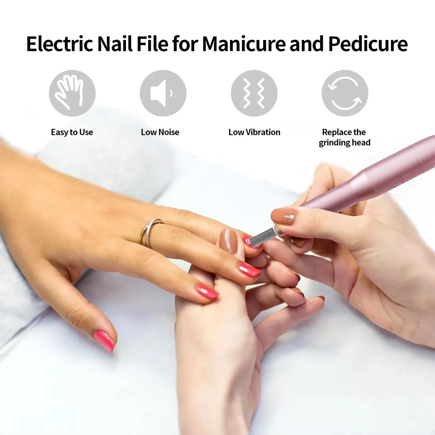 Professional Electric Nail Drill with Cord Kit - Variable Speed Control for Acrylic & Gel Nails, Manicure & Pedicure | Includes 6 Grinding Bits, Quiet & Smooth Operation (Bright Pink)
