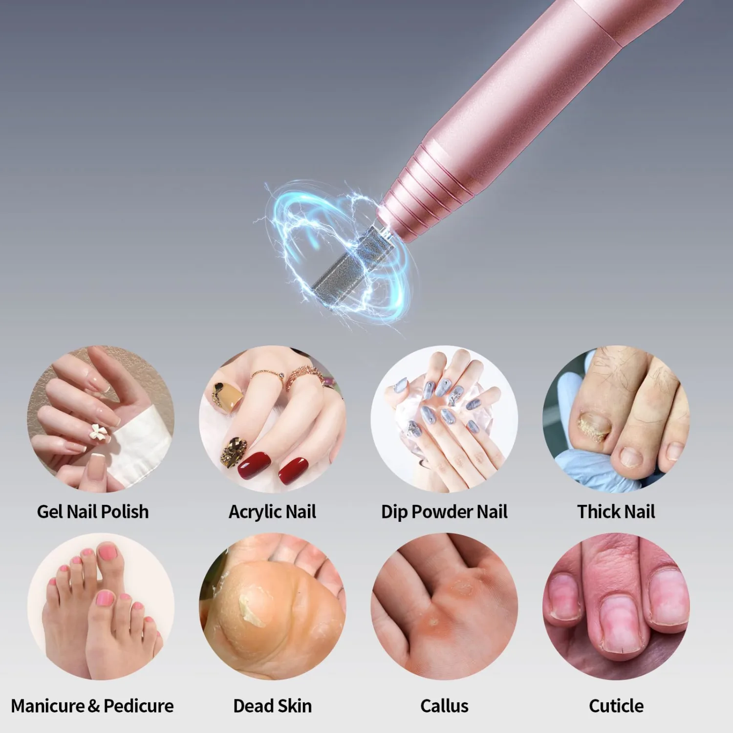 Professional Electric Nail Drill with Cord Kit - Variable Speed Control for Acrylic & Gel Nails, Manicure & Pedicure | Includes 6 Grinding Bits, Quiet & Smooth Operation (Bright Pink)