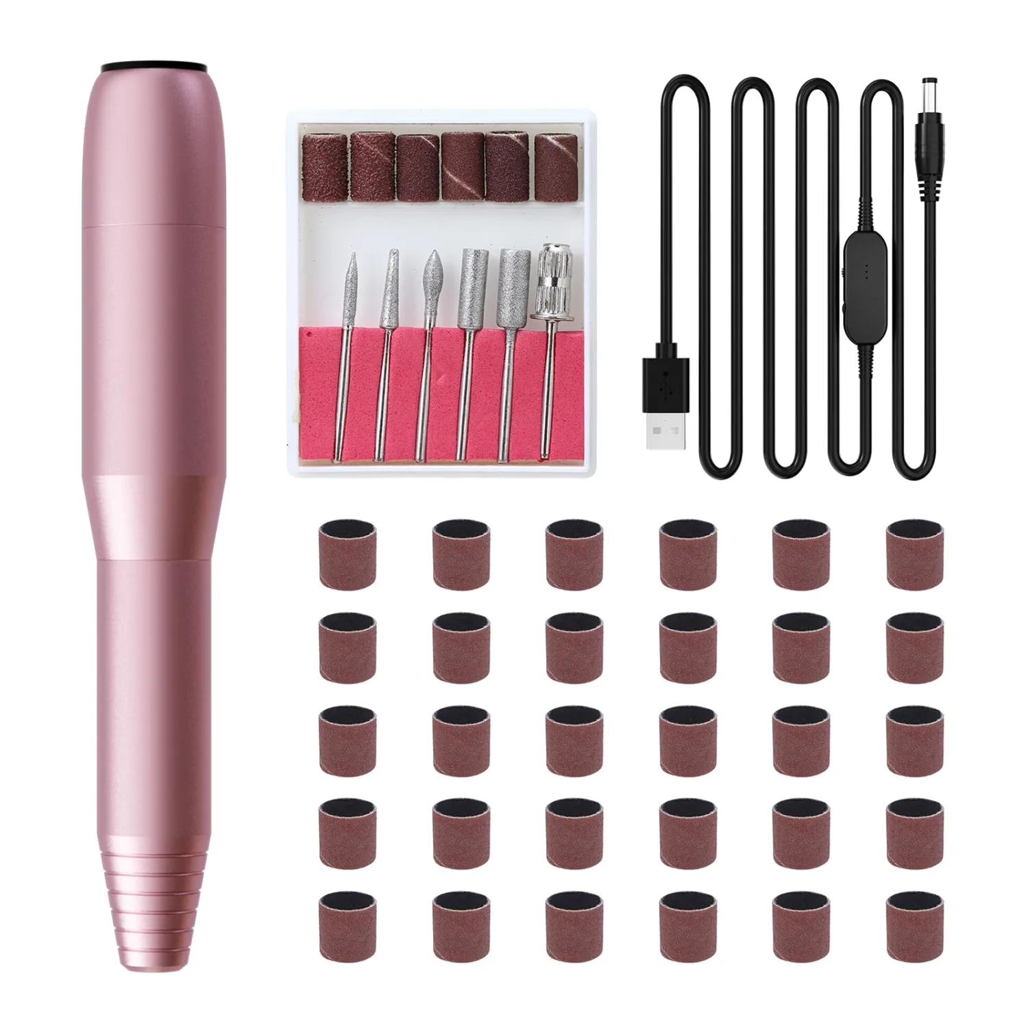 Professional Electric Nail Drill with Cord Kit - Variable Speed Control for Acrylic & Gel Nails, Manicure & Pedicure | Includes 6 Grinding Bits, Quiet & Smooth Operation (Bright Pink)