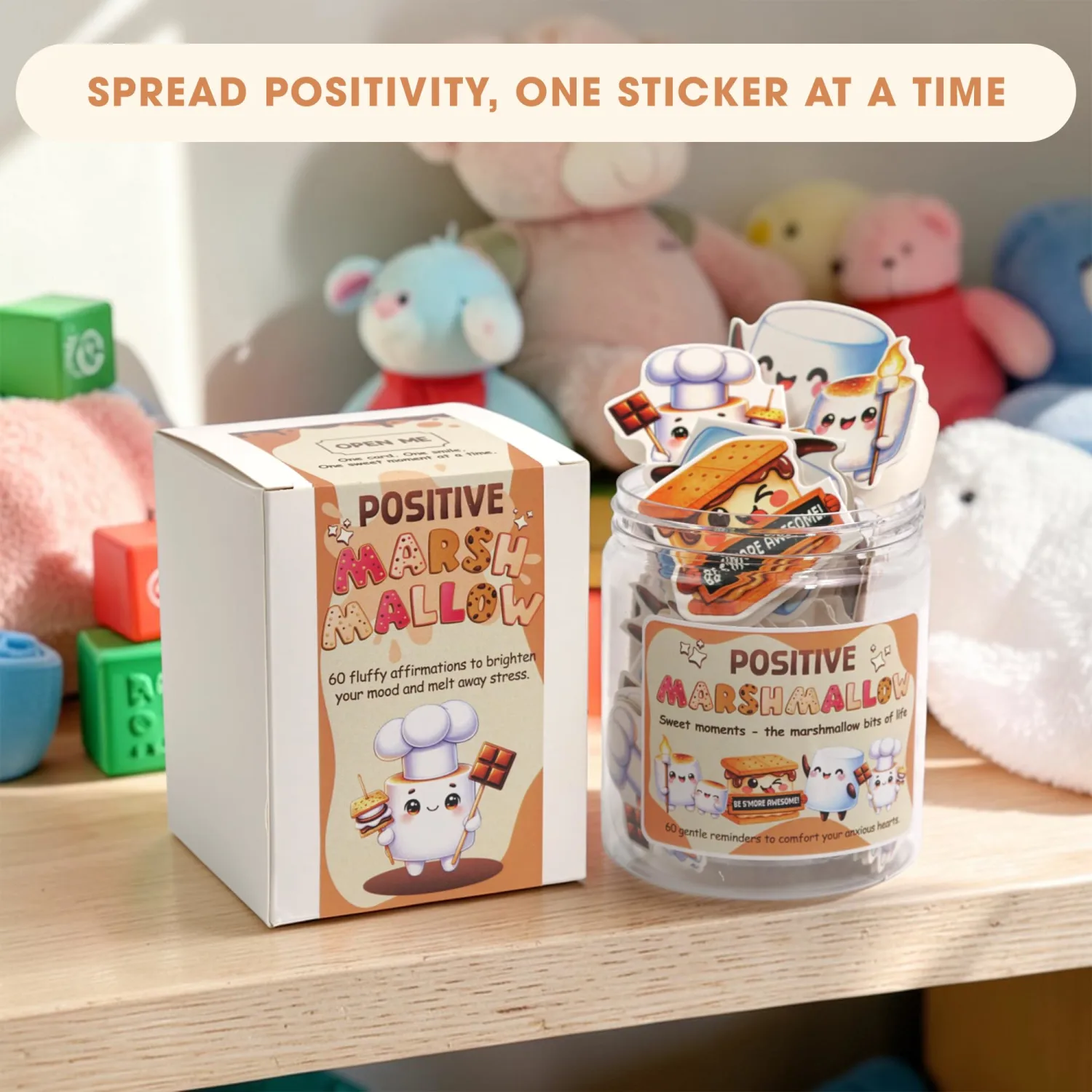 Positive Marshmallow Jar - 60PCS Emotional Support Affirmation Cards Birthday Gifts Easter for Women Men Teen Inspirational Self Care Inspirational Gifts for Friend Coworker Teacher Mom Sister