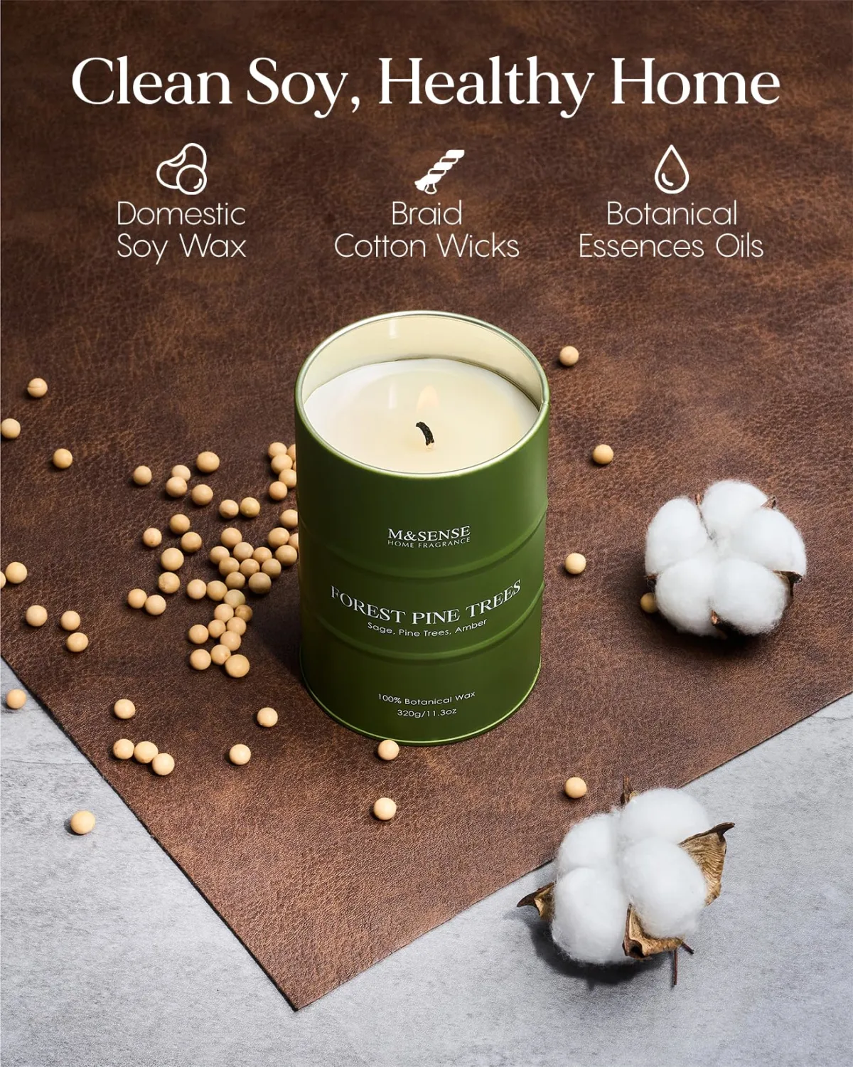 M&SENSE Frosted Pine Scented Candles Natural Non Toxic, Aromatherapy Candle for Stress Relief Meditation Relaxing, Housewarming Gifts for Women Men, 11.3oz 70 Hour Long Burning
