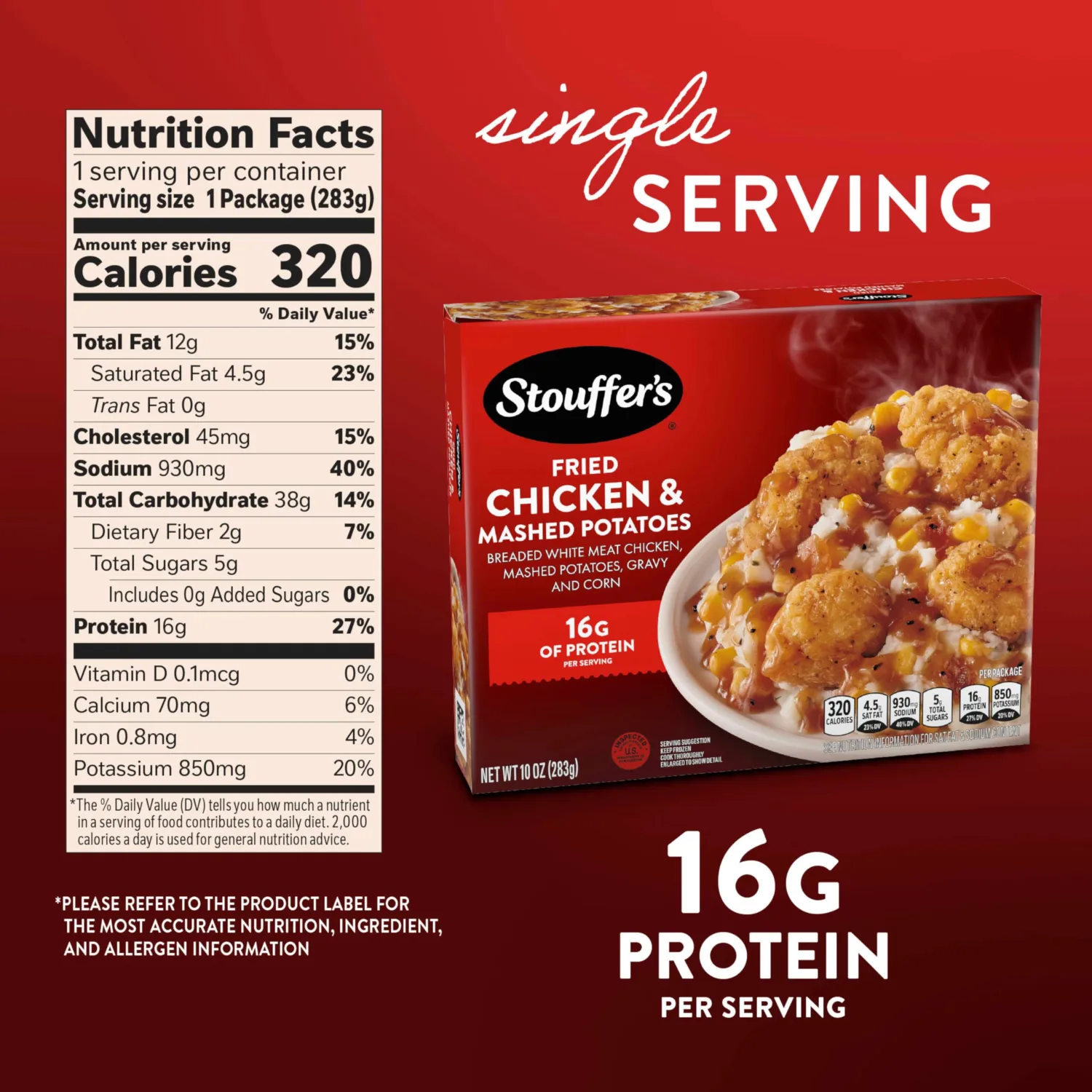 Stouffer's Fried Chicken & Mashed Potatoes, Single Serve, Single Frozen Meals