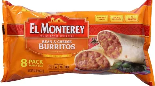 El Monterey Bean and Cheese Burritos â€“ Family Pack of 8 Frozen Burritos, Made with Flavorful Beans, Delicious Cheese and No Artificial Flavors, Perfect for Quick Family Meals (8 Count)
