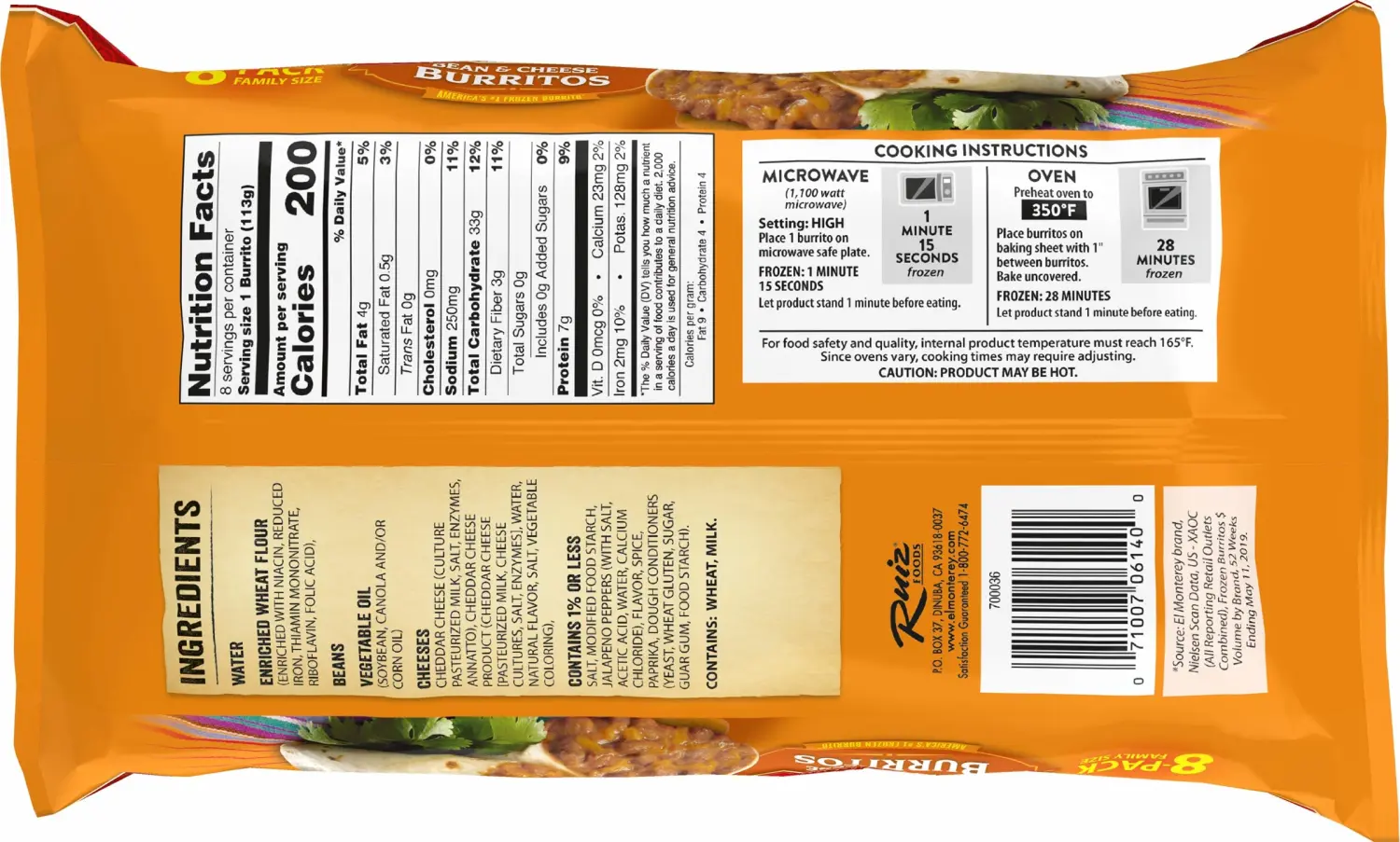 El Monterey Bean and Cheese Burritos â€“ Family Pack of 8 Frozen Burritos, Made with Flavorful Beans, Delicious Cheese and No Artificial Flavors, Perfect for Quick Family Meals (8 Count)