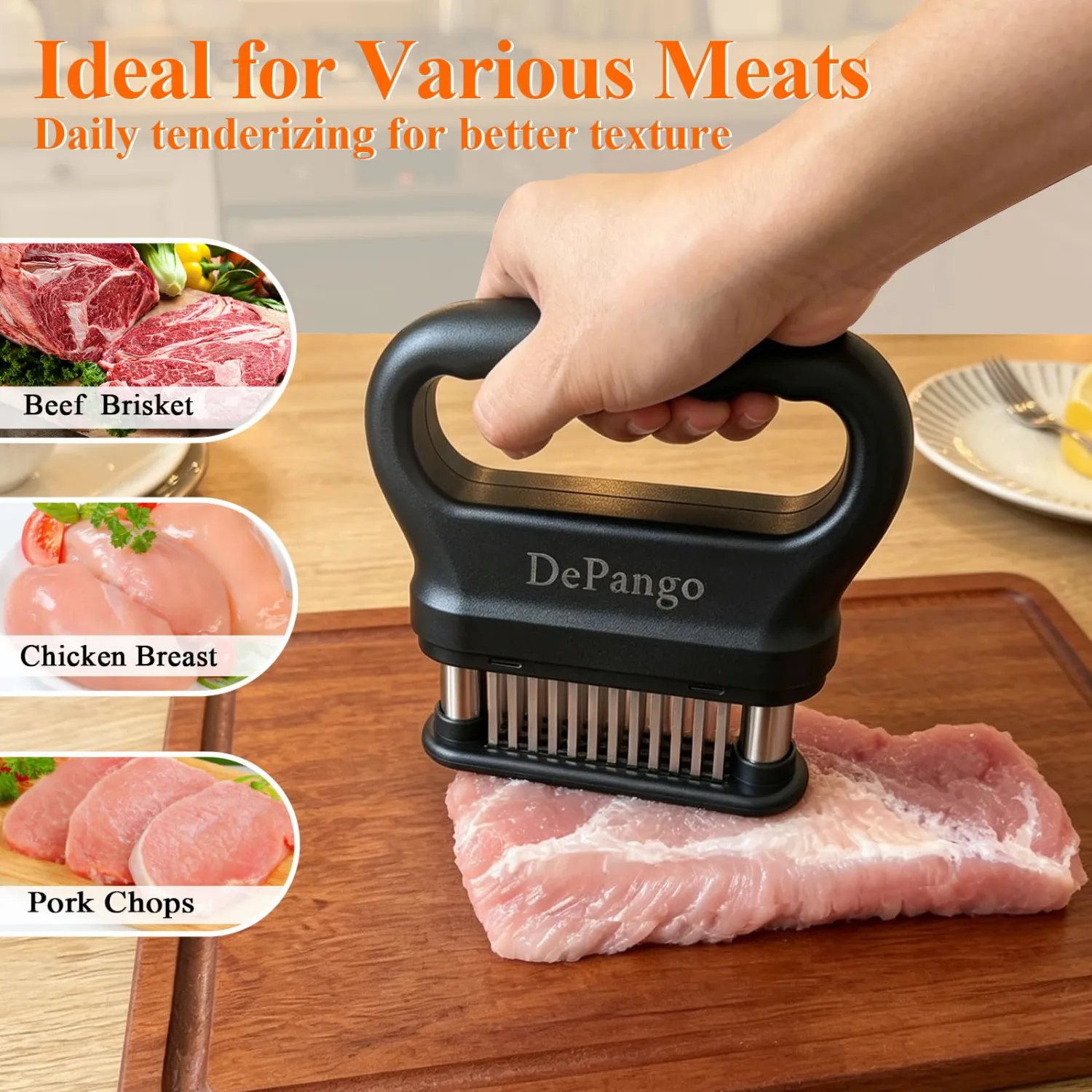 Meat Tenderizer, Meat Tenderizer Tool for Steak Chicken, Kitchen Gadgets Gifts for Mom Dad Husband, Tenderizer with 48 Stainless Steel Needle Blades and Cleaning Brush