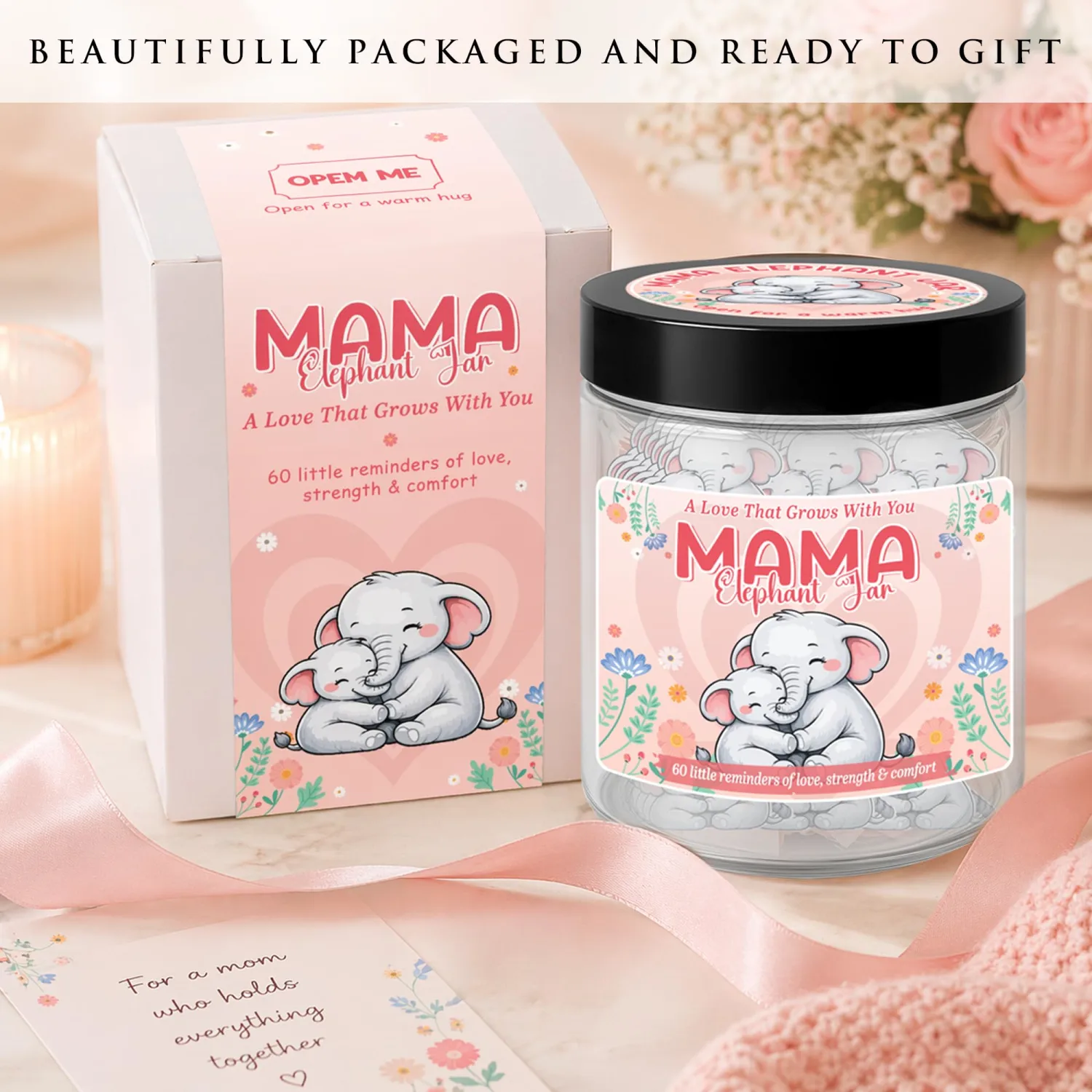 Positive Mama Elephant Jar, Positive Affirmation for Mom, Elephant Gift for Women, Mom Gifts from Daughter or Son, Mothers Day Gift Ideas for Mother, Meaningful Present for Women