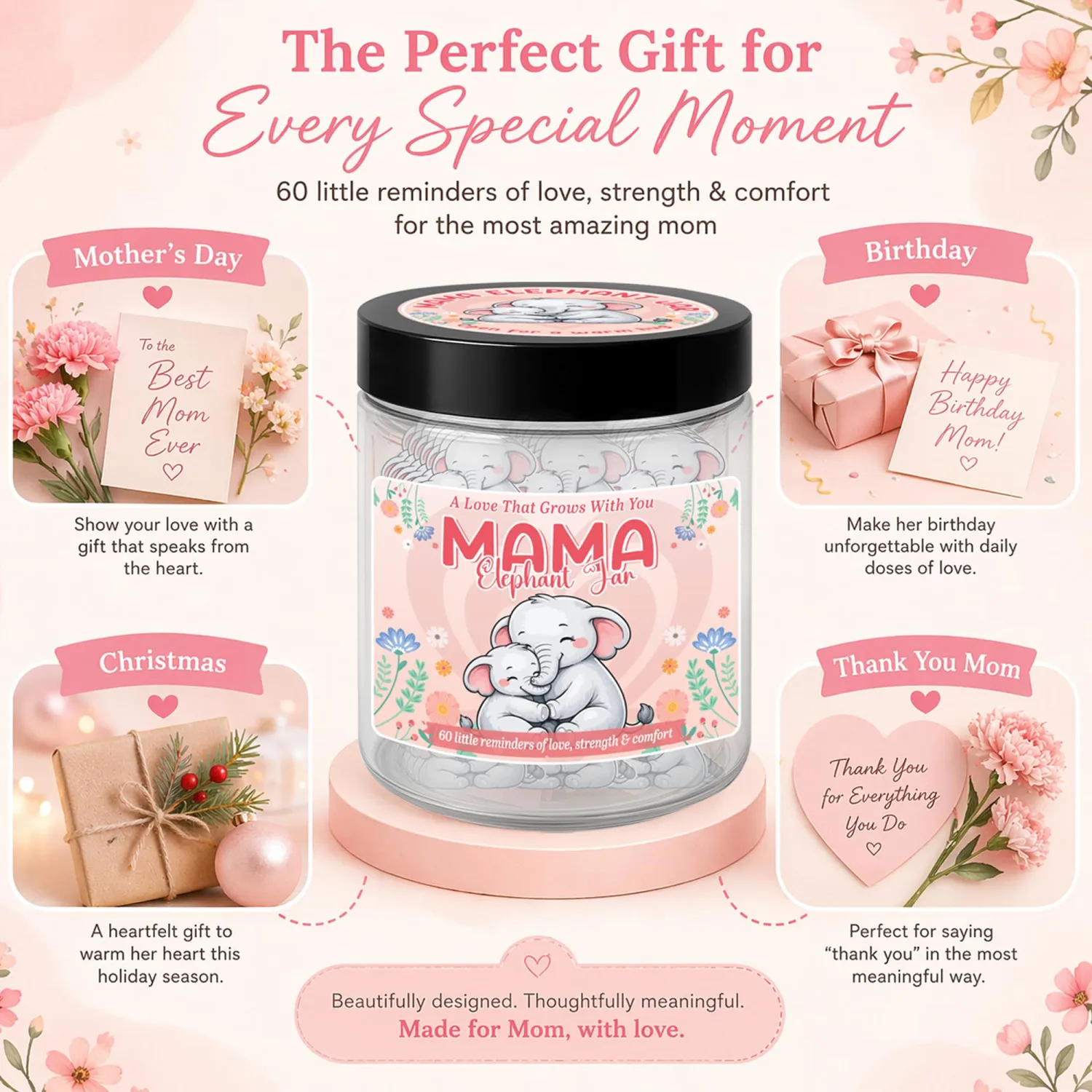 Positive Mama Elephant Jar, Positive Affirmation for Mom, Elephant Gift for Women, Mom Gifts from Daughter or Son, Mothers Day Gift Ideas for Mother, Meaningful Present for Women