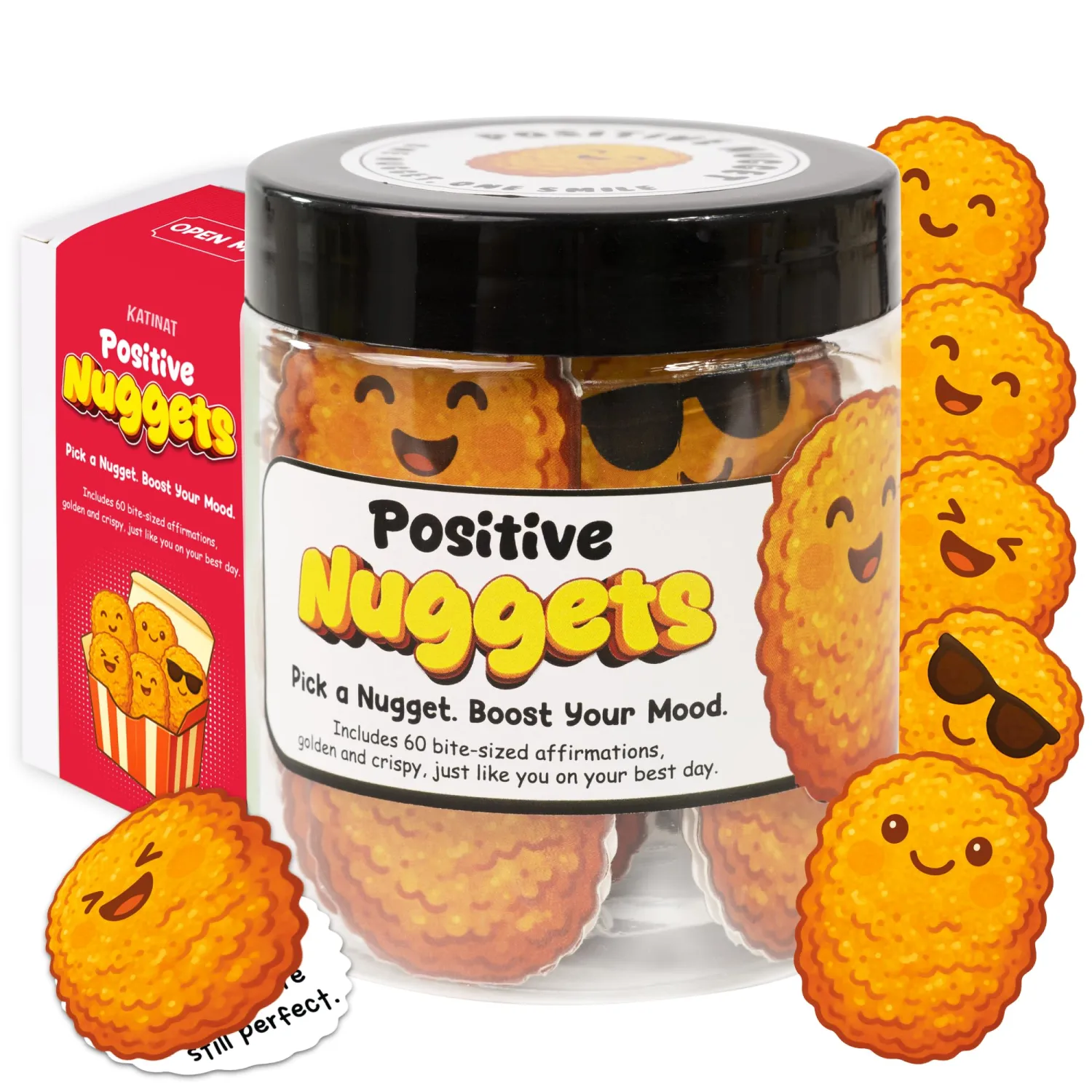 Emotional Supports Chicken Nuggets Jar, 60 Positive Affirmation Cards, Positive Chicken Nugget Jar, Cute Stuff for Teen Girls, Back to School Gift for Teens, Teens Home Room Decor