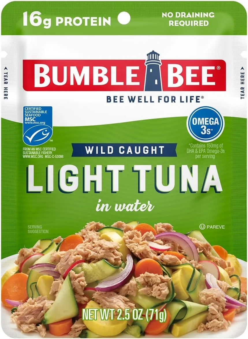 Bumble Bee Chunk Light Tuna in Water, 2.5 oz Pouch (Pack of 5)