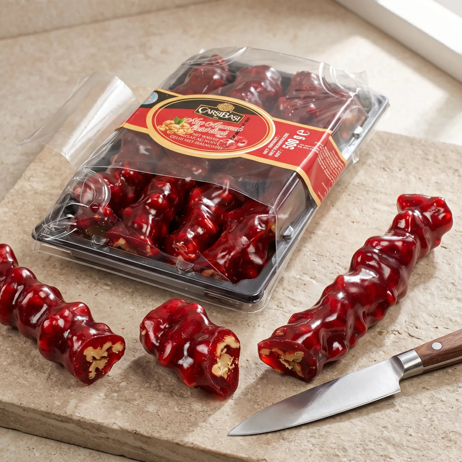 Molasses Pomegranate Walnut Churchkhela, Traditional Turkish Confectionery