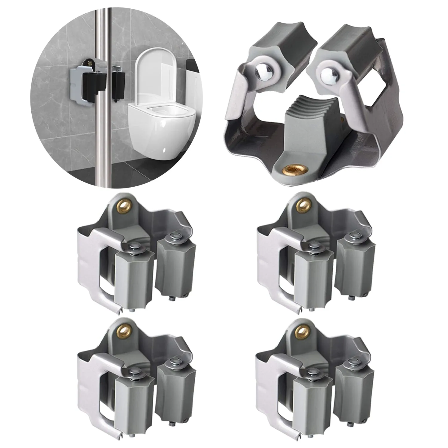 3-H 4 Pack Mop and Broom Holder Big Size Hanging 1 KG Extra,Matte Grey