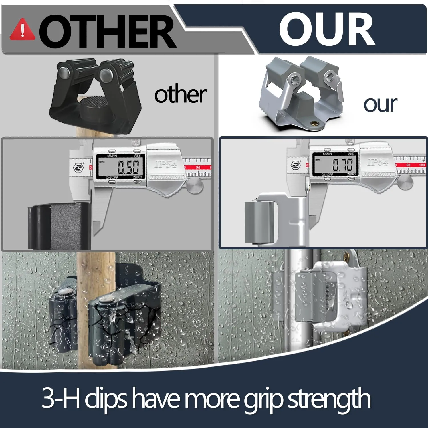 3-H 4 Pack Mop and Broom Holder Big Size Hanging 1 KG Extra,Matte Grey