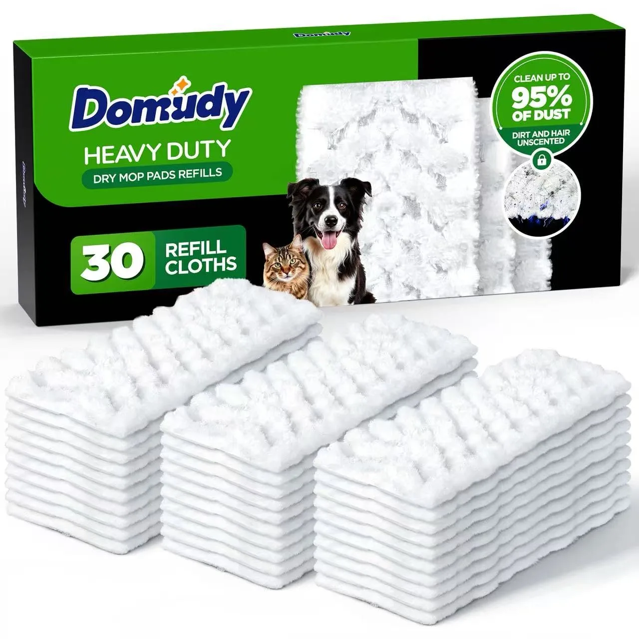 Heavy Duty Dry Sweeping Cloth Refills for Swiffer Sweeper Pet, Unscented Dry Sweeping Pad for Deep Clean, Disposable Mop Pad Refills for Home, Bathroom, Kitchen (30 Count)