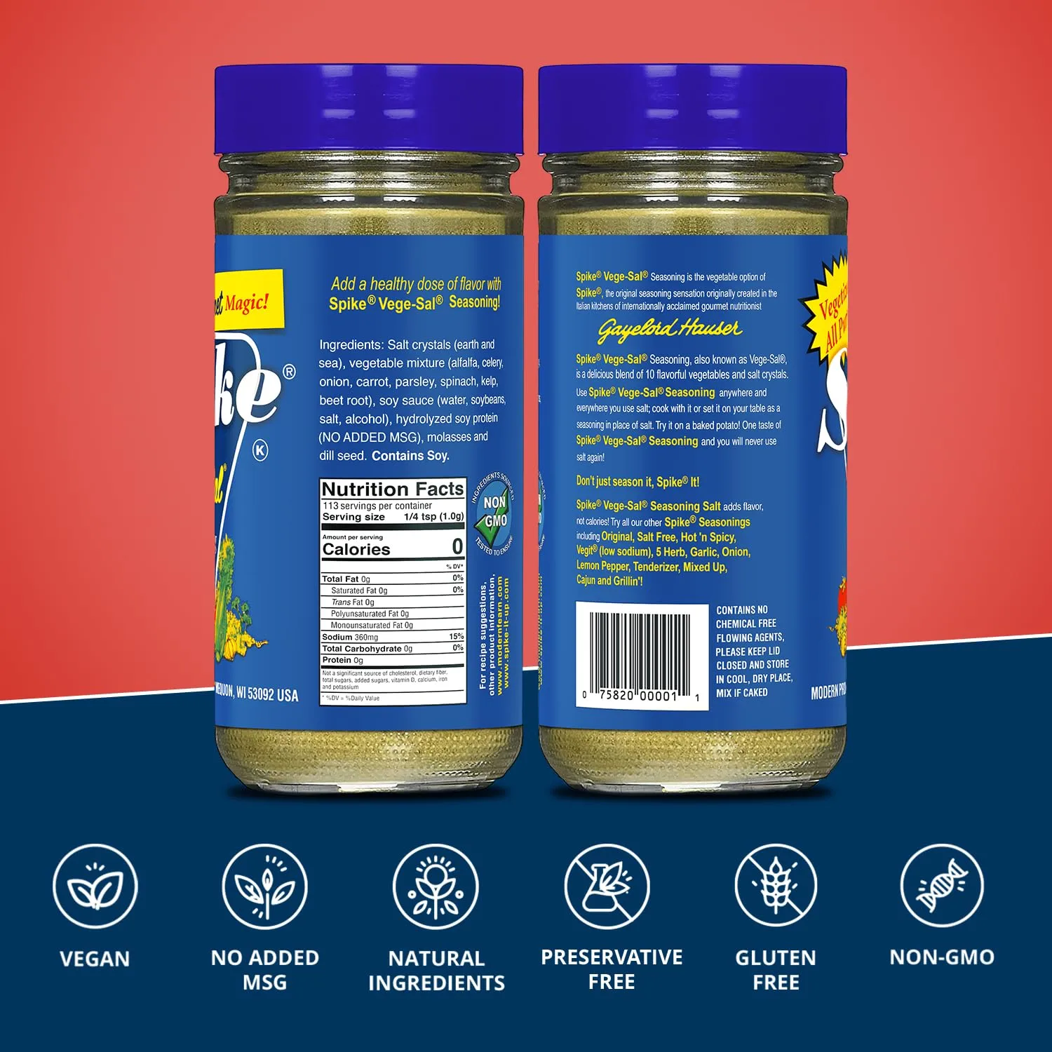 Spike Vege-Sal Seasoning Salt, All-Purpose – Flavorful Blend of Sea Salt, Vegetables & Herbs, 4 Oz
