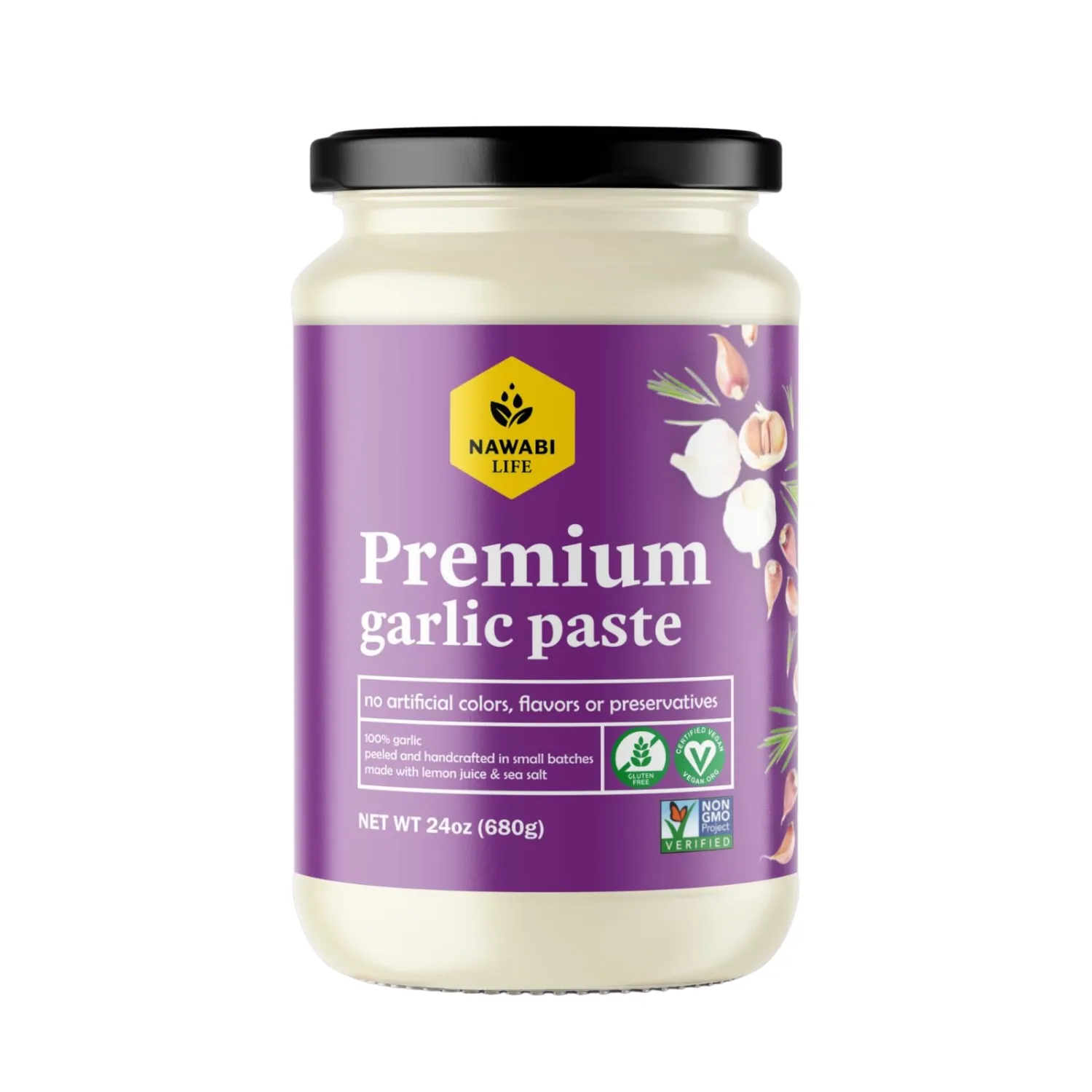 Garlic Paste | 100% Natural (Non-GMO) | Gluten Free | Vegan | No Artificial Preservatives | No Vinegar | No Added Water | Hand-Peeled and Crafted in Small Batches | 24.7oz | By Nawabi Life