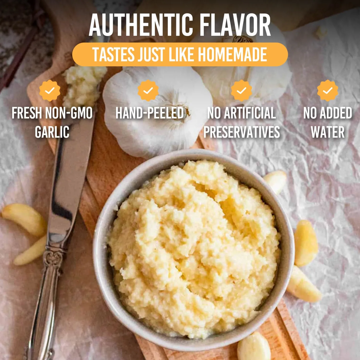 Garlic Paste | 100% Natural (Non-GMO) | Gluten Free | Vegan | No Artificial Preservatives | No Vinegar | No Added Water | Hand-Peeled and Crafted in Small Batches | 24.7oz | By Nawabi Life