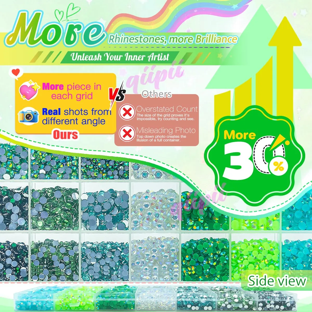qiipii 28 Types Green Jelly Resin Rhinestones w B7000 Jewelry Glue for Bedazzling Crafting 3mm-6mm Flatback Colorful Light Green Dark Green AB Stones Gems Diamonds for Nail Face Makeup Crafts Tumblers