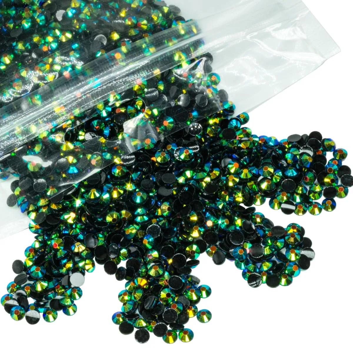 qiipii 3000PCS 5mm Peacok AB Resin Rhinestones for Crafts Dark Green AB Flatback Jelly Rhinestones Bulk SS20 Non-Hotfix Stones Diamonds Crystals Gems for Mugs Tumblers Bottles Cups DIY Crafts Decor