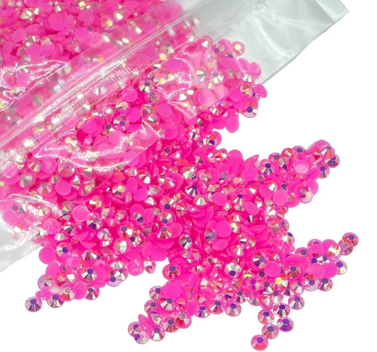 qiipii 1280PCS 6mm Hot Pink AB Resin Rhinestones for Crafts Rose Pink AB Flatback Jelly Rhinestones Bulk SS30 Non-Hotfix Stones Diamonds Crystals Gems for Mugs Tumblers Bottles DIY Crafts Decoration