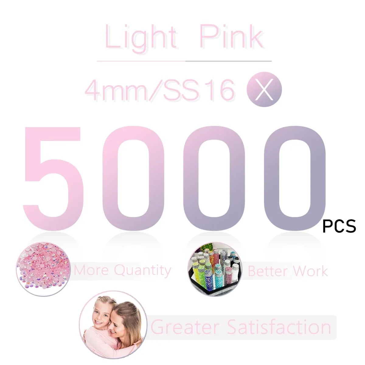 qiipii 5000PCS 4mm Light Pink AB Resin Rhinestones for Crafts Pink AB Flatback Jelly Rhinestones Bulk SS16 Non-Hotfix Stones Diamonds Crystals Gems for Mugs Tumblers Bottles DIY Crafts Decoration
