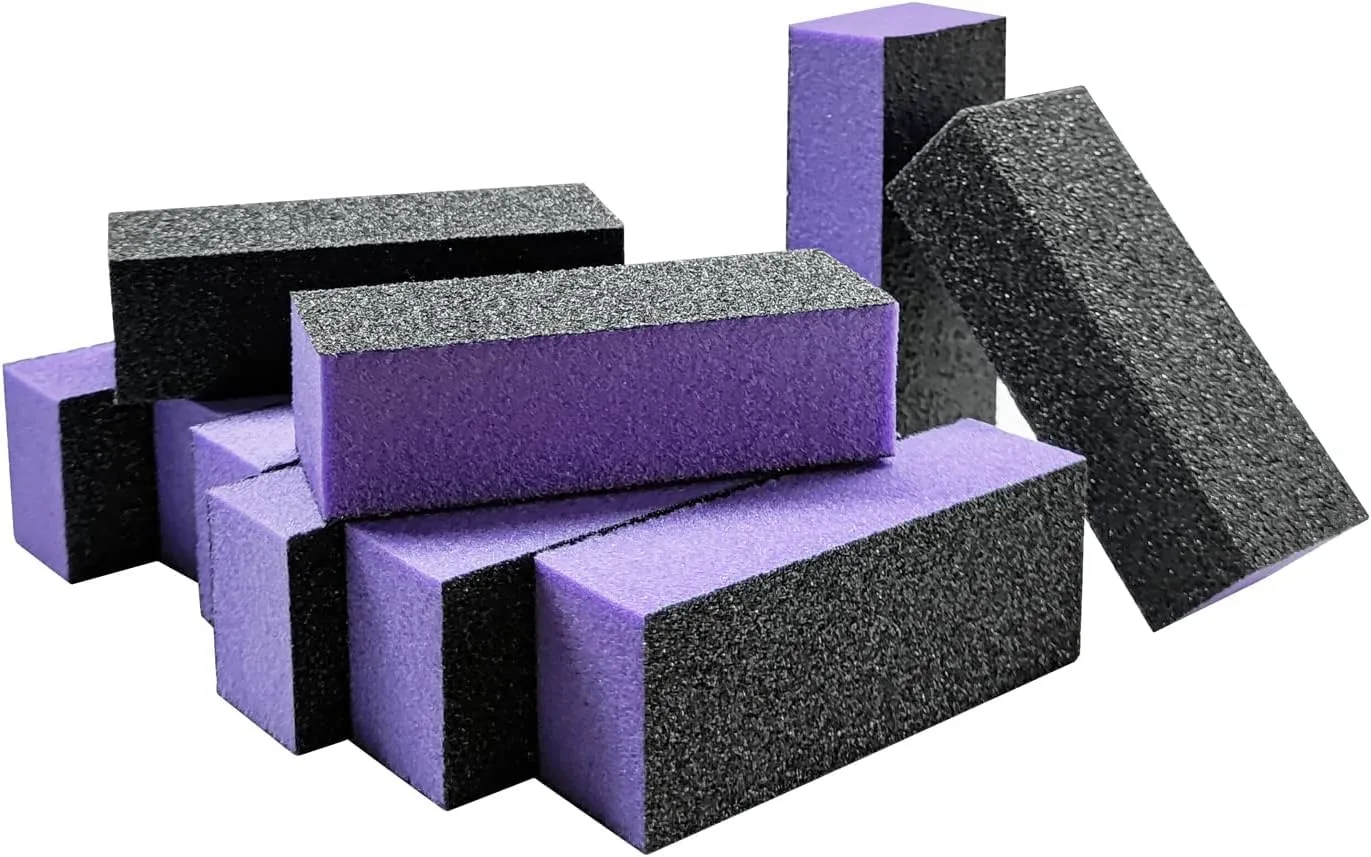 10 Pcs Nail Buffer Sanding Block Polisher Buffing File 100/180 Grit 3 Sides Nail Files Art Pedicure Manicure File(Black Purple)