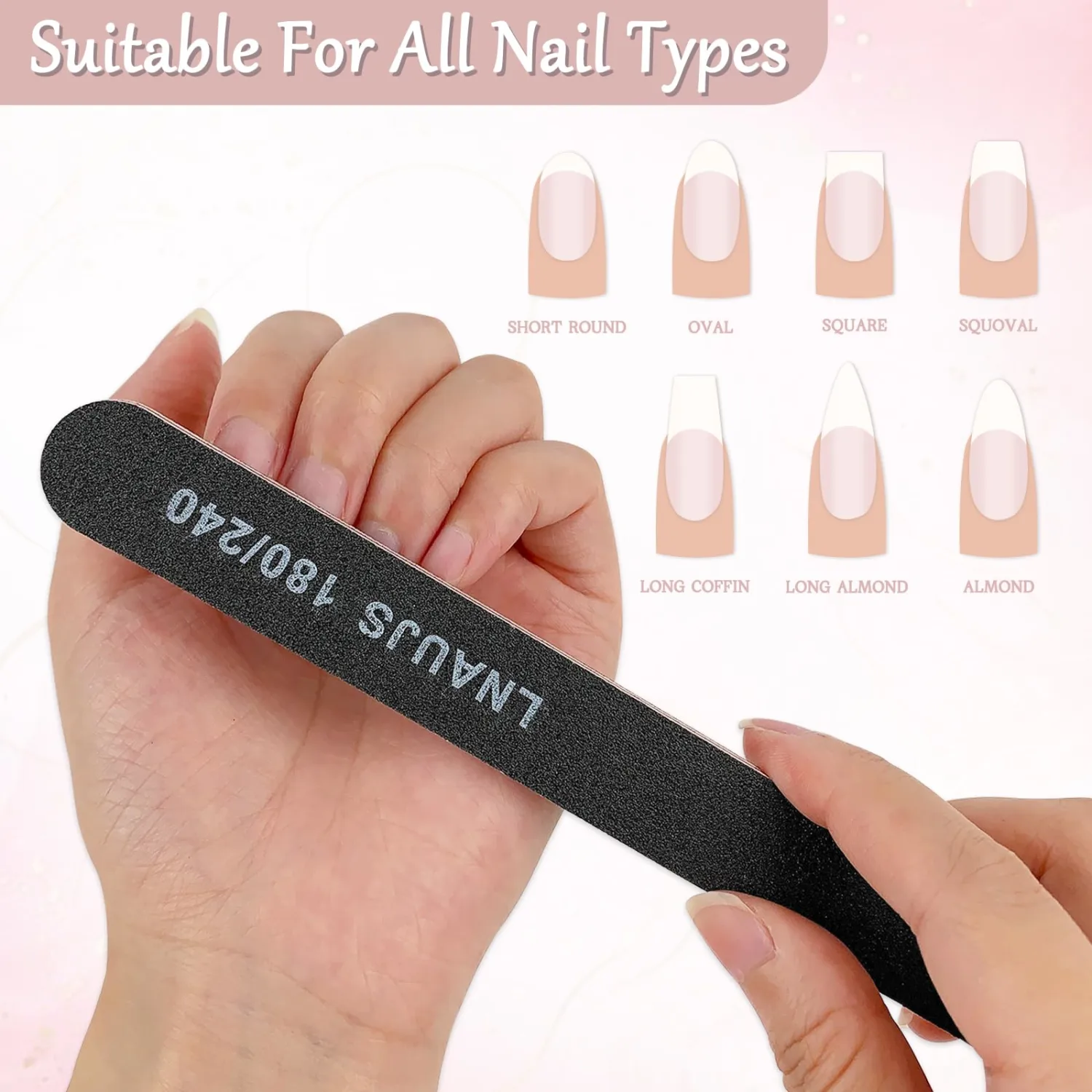 LNAUJS 24 Pack 80/100 and 180/240 Grit Nail Files, Black Professional Reusable Emery Boards Nail File, Manicure Tool Suitable for Both Acrylic and Natural Nails