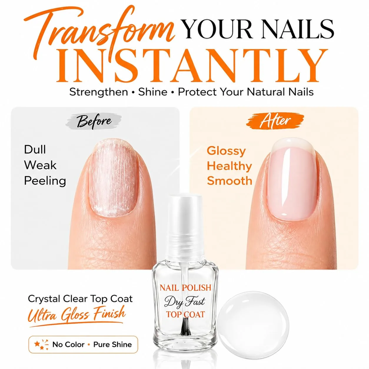 10pcs Clear Quick Dry Nail Polish No Wipe Top Coat Nail Lacquer Shine Finish Long Lasting, Eco-Friendly, Chip Resistant,High-Gloss,Quick-drying And Air Dry Fast Nail Polish at Home,Protect Color&Nails