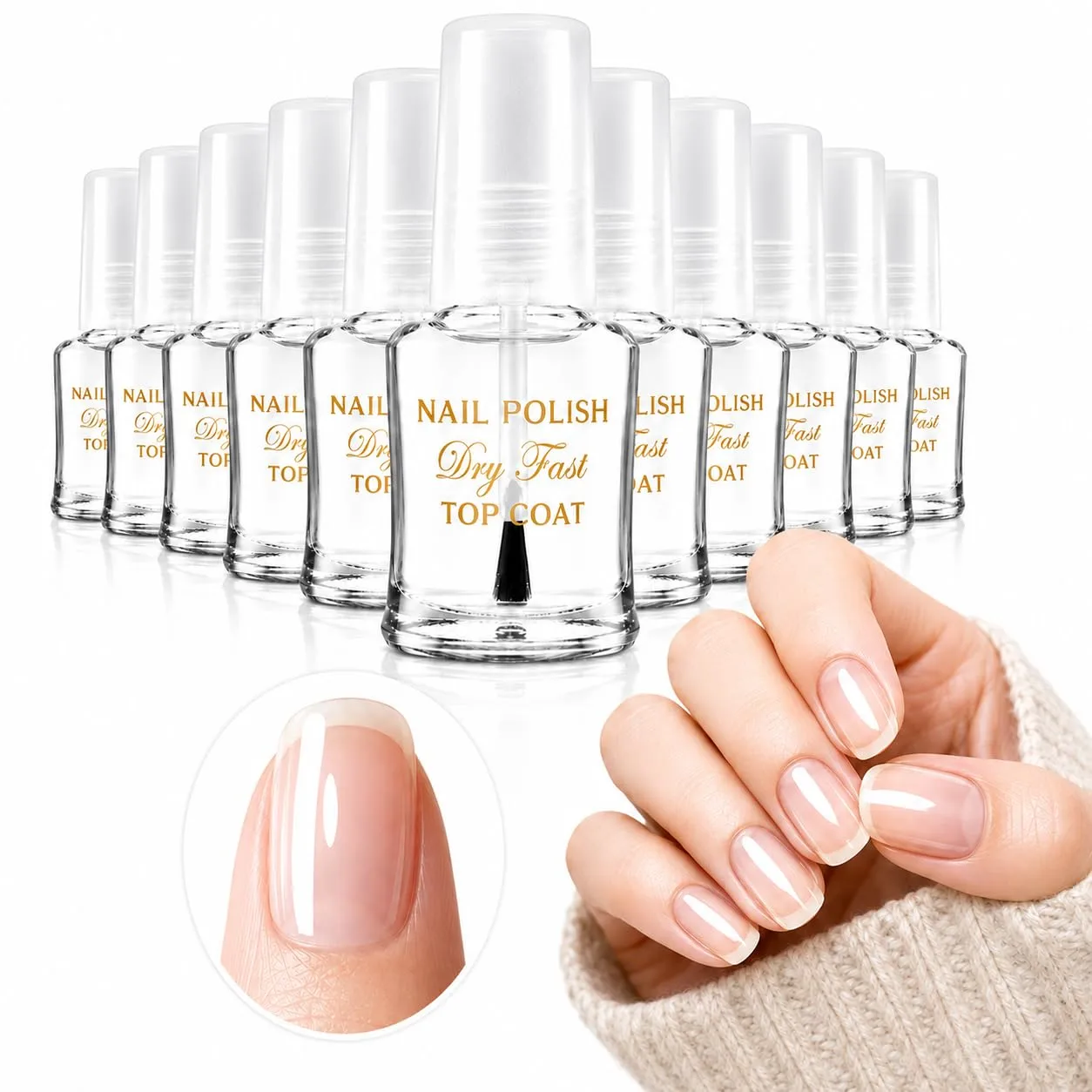 10pcs Clear Quick Dry Nail Polish No Wipe Top Coat Nail Lacquer Shine Finish Long Lasting, Eco-Friendly, Chip Resistant,High-Gloss,Quick-drying And Air Dry Fast Nail Polish at Home,Protect Color&Nails