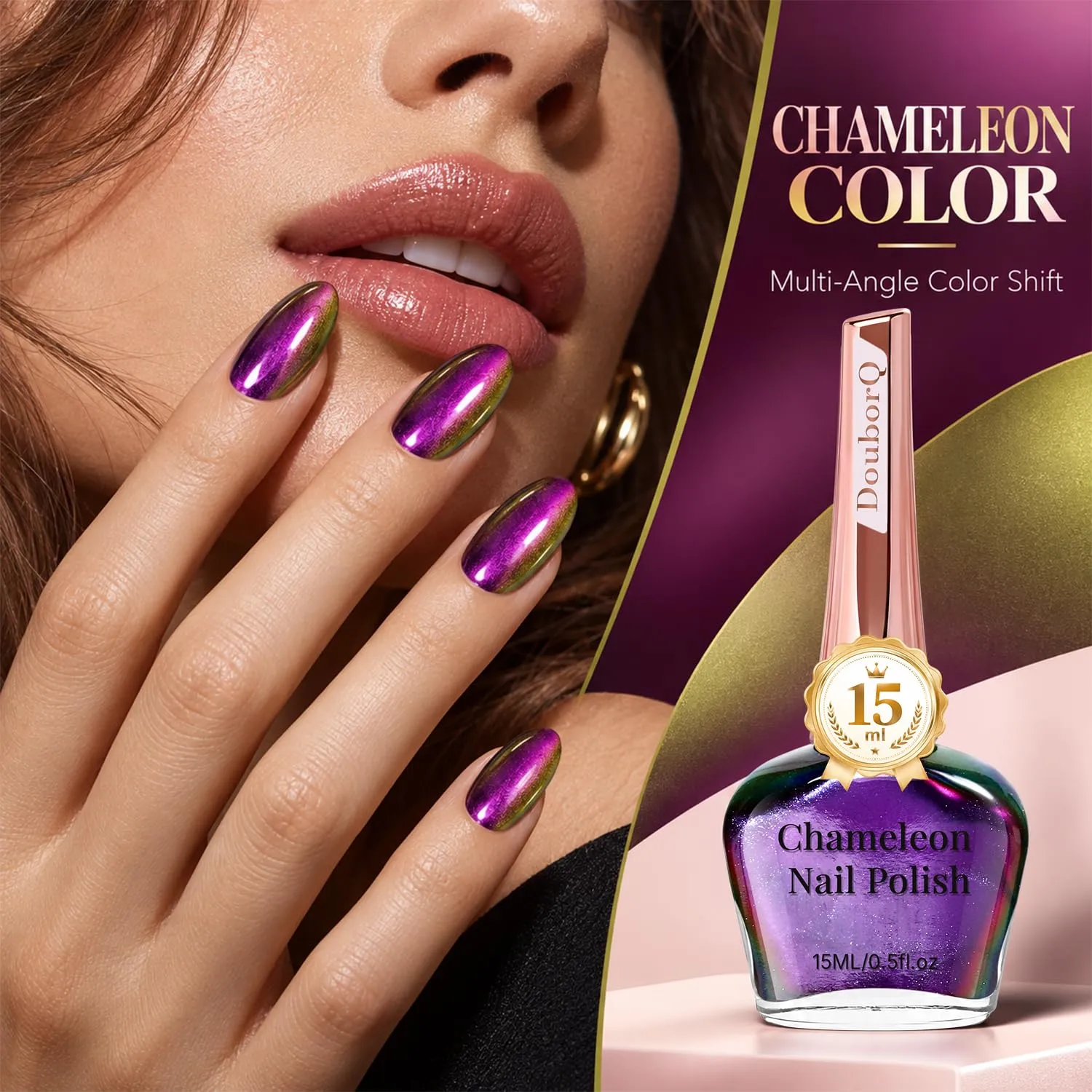 DouborQ Quick Drying Shifting Chameleon Nail Polish,Blue to Purple,15ml
