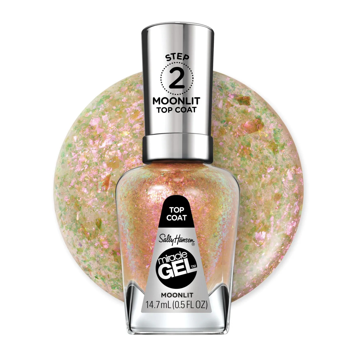 Sally Hansen Miracle Gel™, Moonlit Top Coat, Long Lasting, Gel-Like Formula, No UV Lamp Needed, Clear Nail Polish