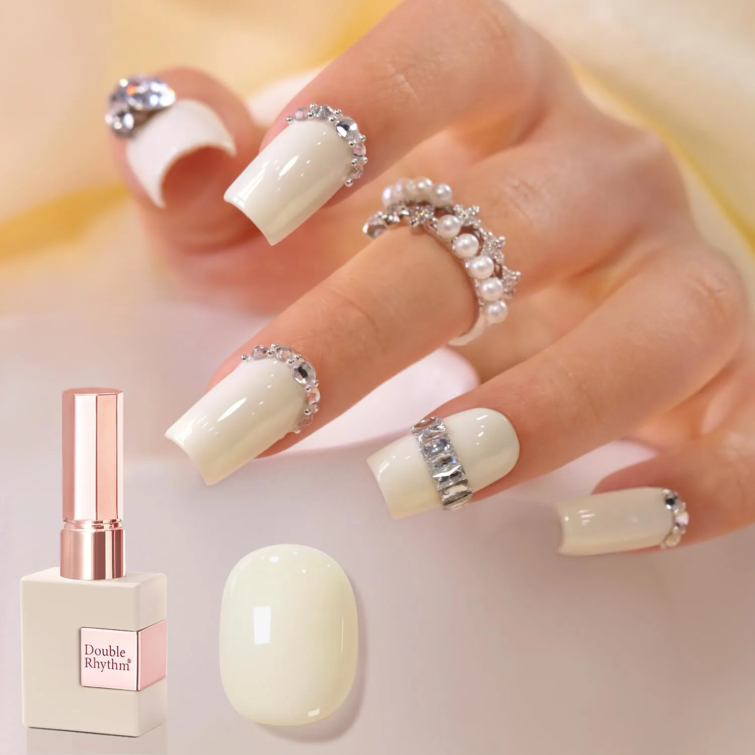Double Rhythm 0.5 Oz Gel Nail Polish Neutral Natural Same Color Same Bottle Translucent Light Milky Pastel 15ML Manicure French Design Art DIY at Home (Cream White-A1545)