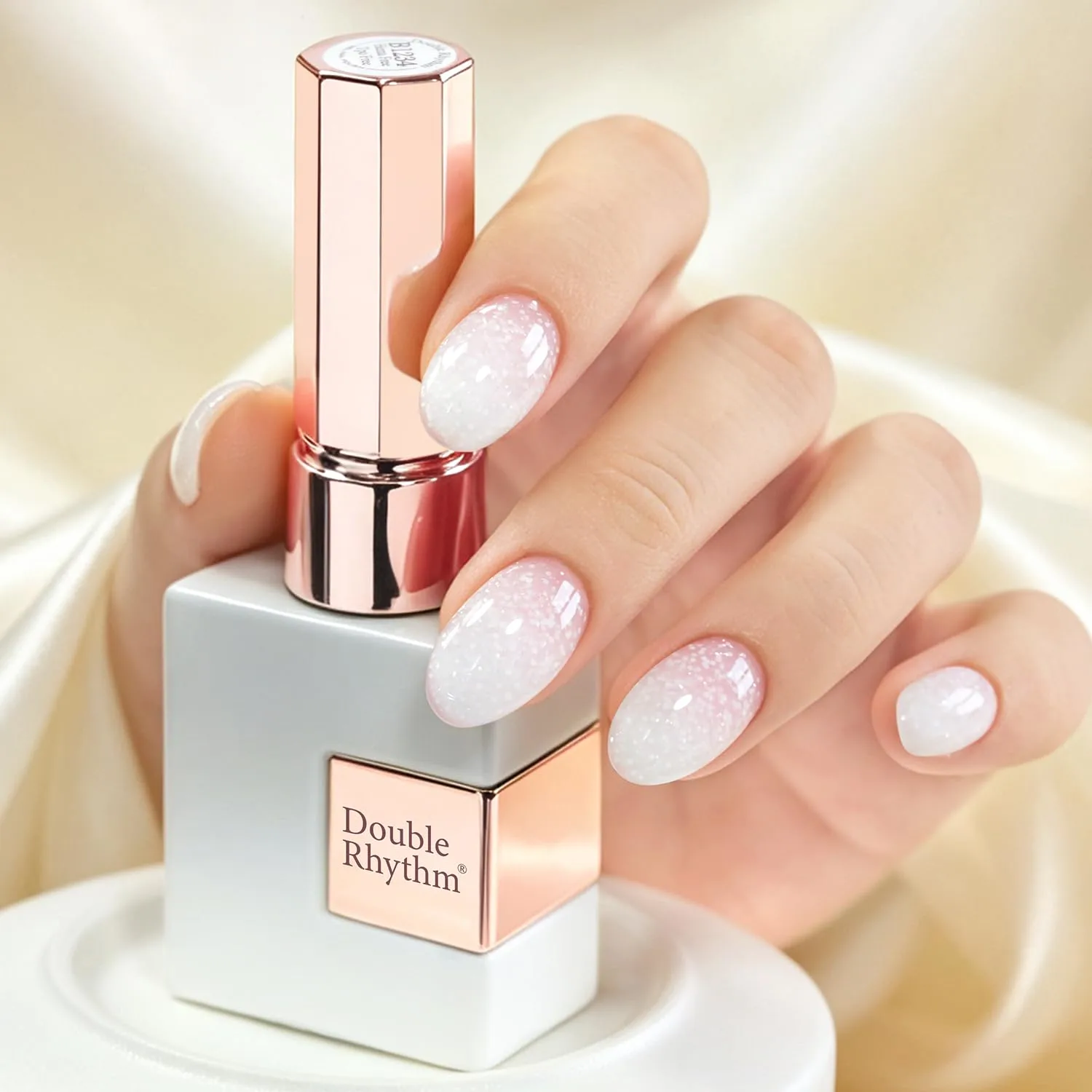 Double Rhythm 0.5 Oz Glitter Gel Nail Polish Natural Same Color Same Bottle Translucent Light Milky Pastel 15ML Manicure French Design Art DIY at Home (Diamond Snowflake-B1234)