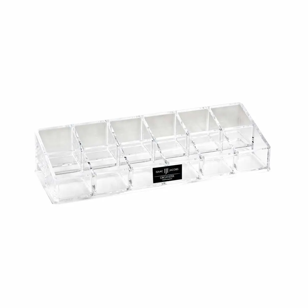Isaac Jacobs Clear Acrylic 12 Compartment Nail Polish Holder, Organizer for Makeup, Essential Oils, Storage Solution, Rack Display (2 Rows (x6))