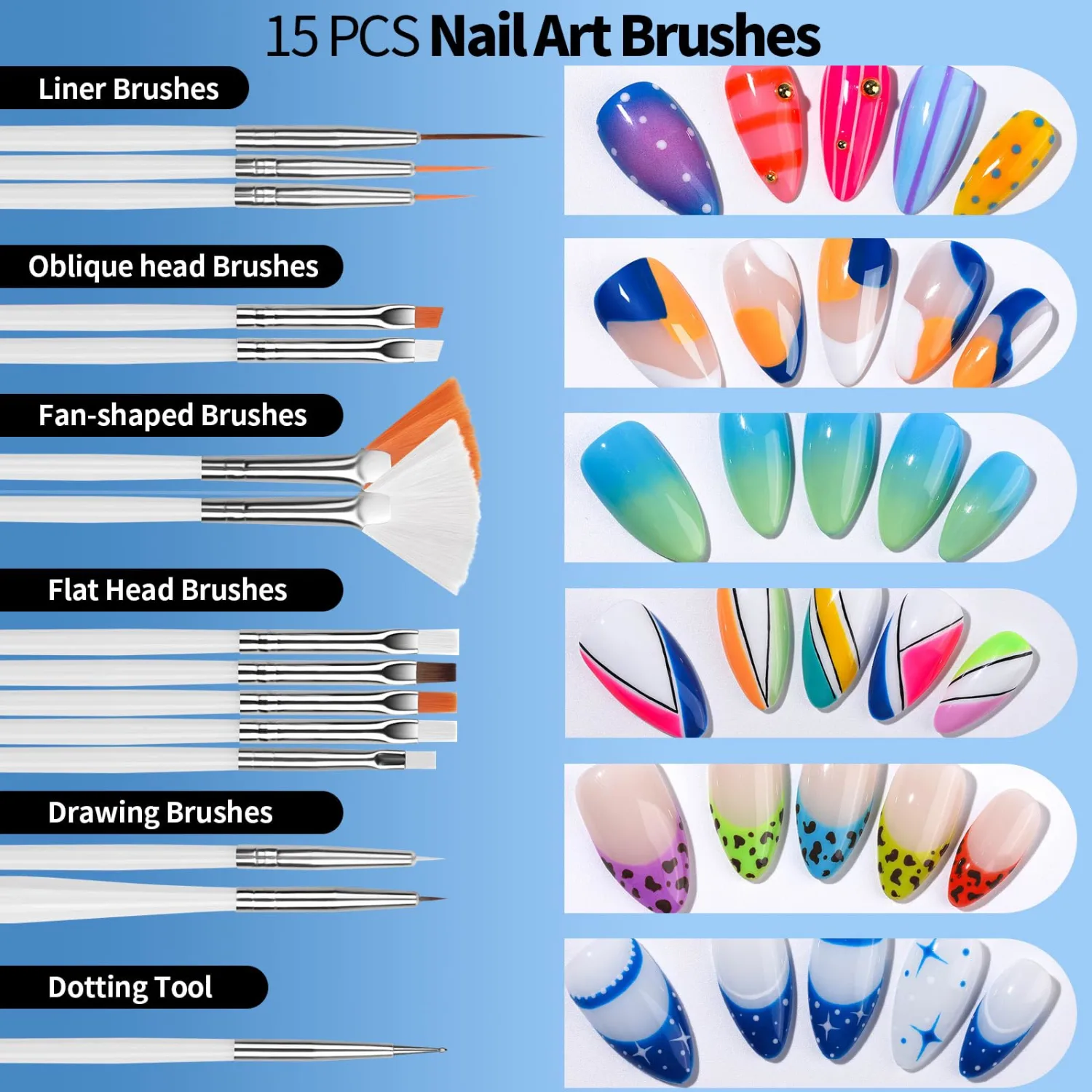 FANDAMEI Nail Art Kit With Nail Stand, Nail Art Tools, Nail Design Tools, Nail Brush, Nail Holder For Painting Nails, Nail Art Brushes, Nail Dotting Tool, Nail Tools For Nail Art, White