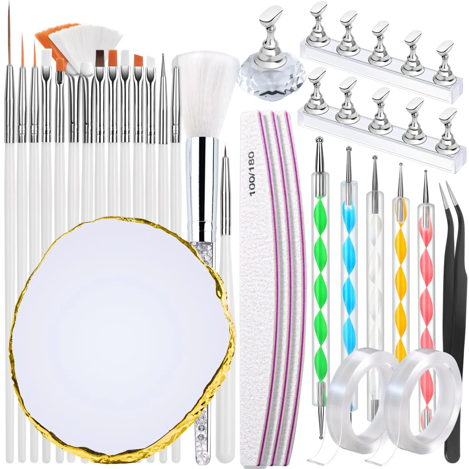 FANDAMEI Nail Art Kit With Nail Stand, Nail Art Tools, Nail Design Tools, Nail Brush, Nail Holder For Painting Nails, Nail Art Brushes, Nail Dotting Tool, Nail Tools For Nail Art, White