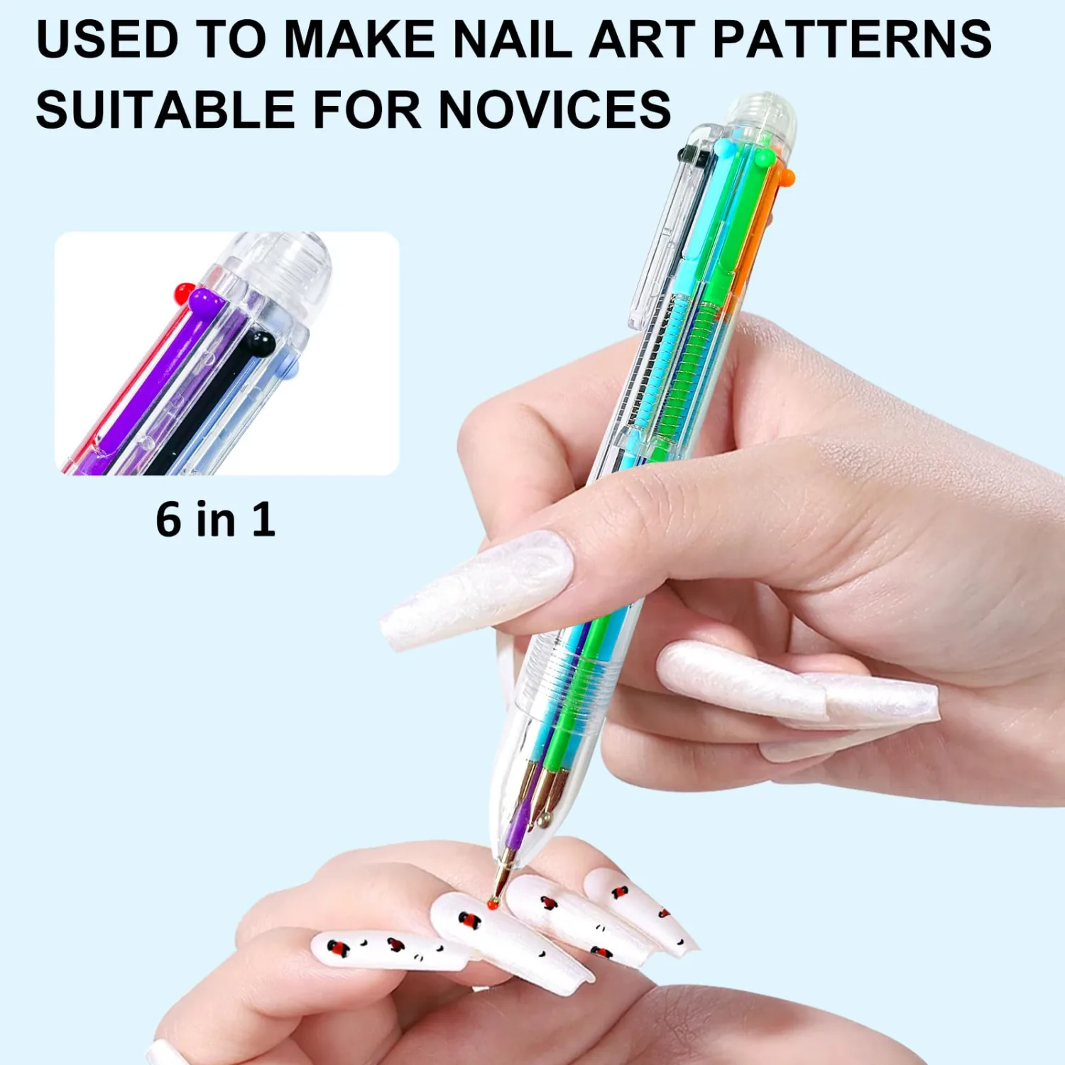 Nail Dotting Pen Nail Art 6 in 1 Dotting Tools in Ballpoint Pen Design Nail Art Kit, Nail Art Tip Dot Paint Manicure Kit, Stylus for Watercolor Paper, Tracing Paper-NAT259