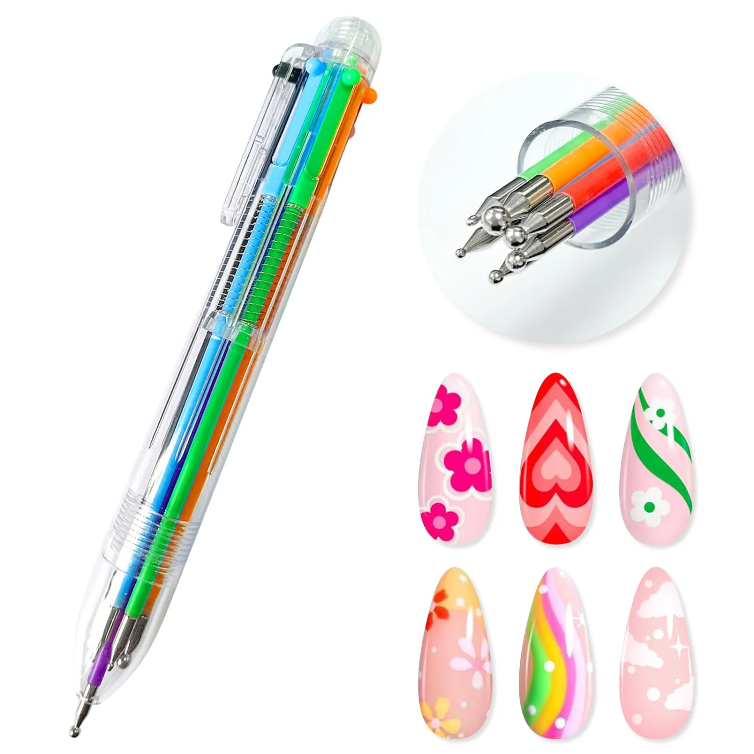 Nail Dotting Pen Nail Art 6 in 1 Dotting Tools in Ballpoint Pen Design Nail Art Kit, Nail Art Tip Dot Paint Manicure Kit, Stylus for Watercolor Paper, Tracing Paper-NAT259