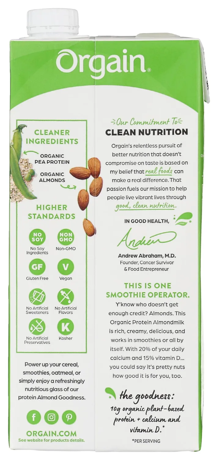 Orgain Milk Almond Organic Unsweetened, 32 oz