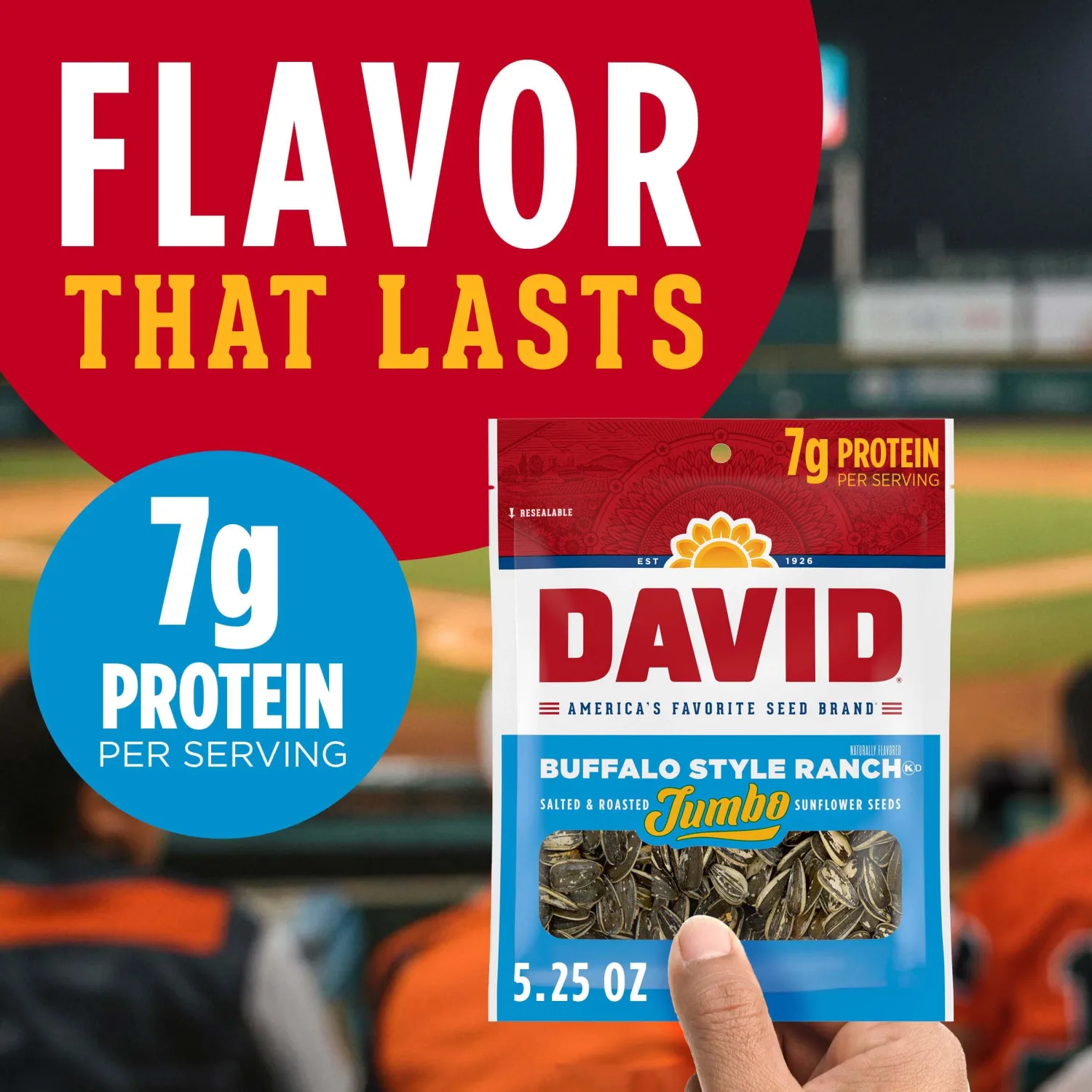 DAVID Jumbo Sunflower Seeds, Buffalo Style Ranch Flavor, 5.25 oz.