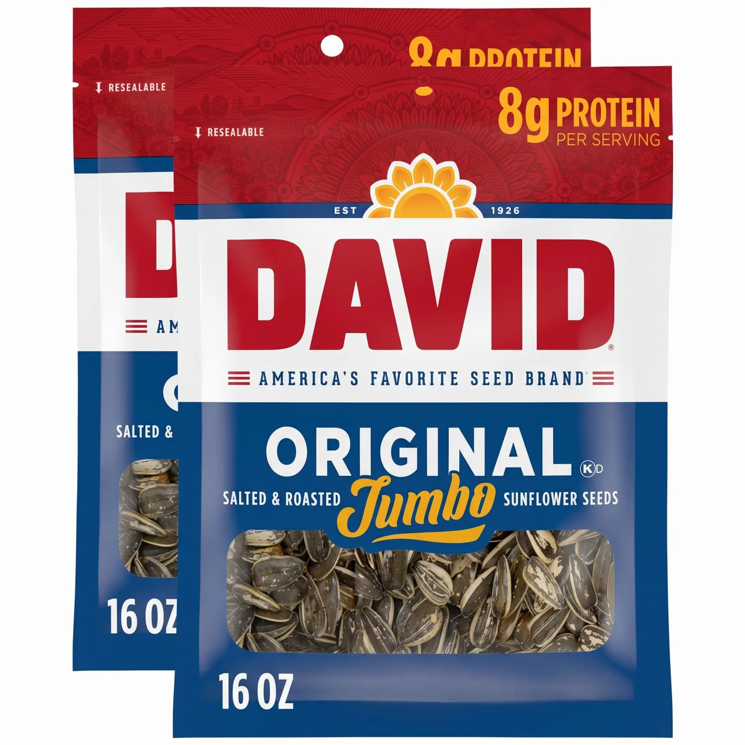 DAVID Jumbo Sunflower Seeds, Original Flavor, 16 oz. (Pack of 2)
