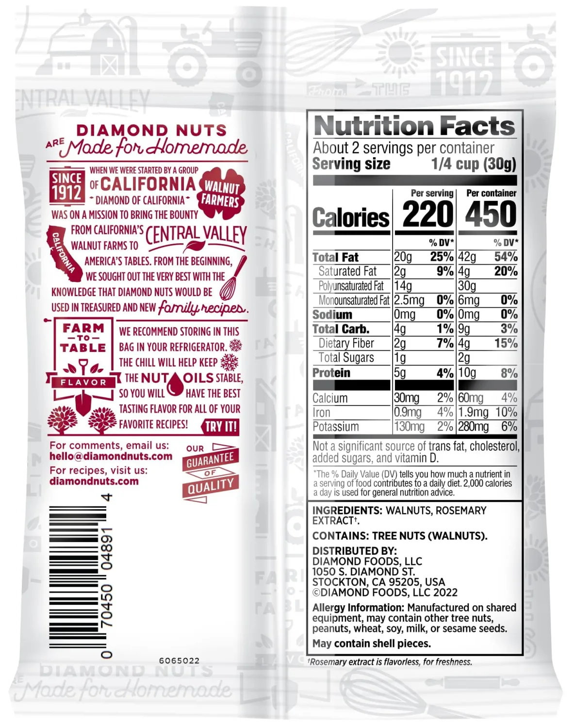 Diamond of California Chopped Walnuts, 2.25 oz - 12 count