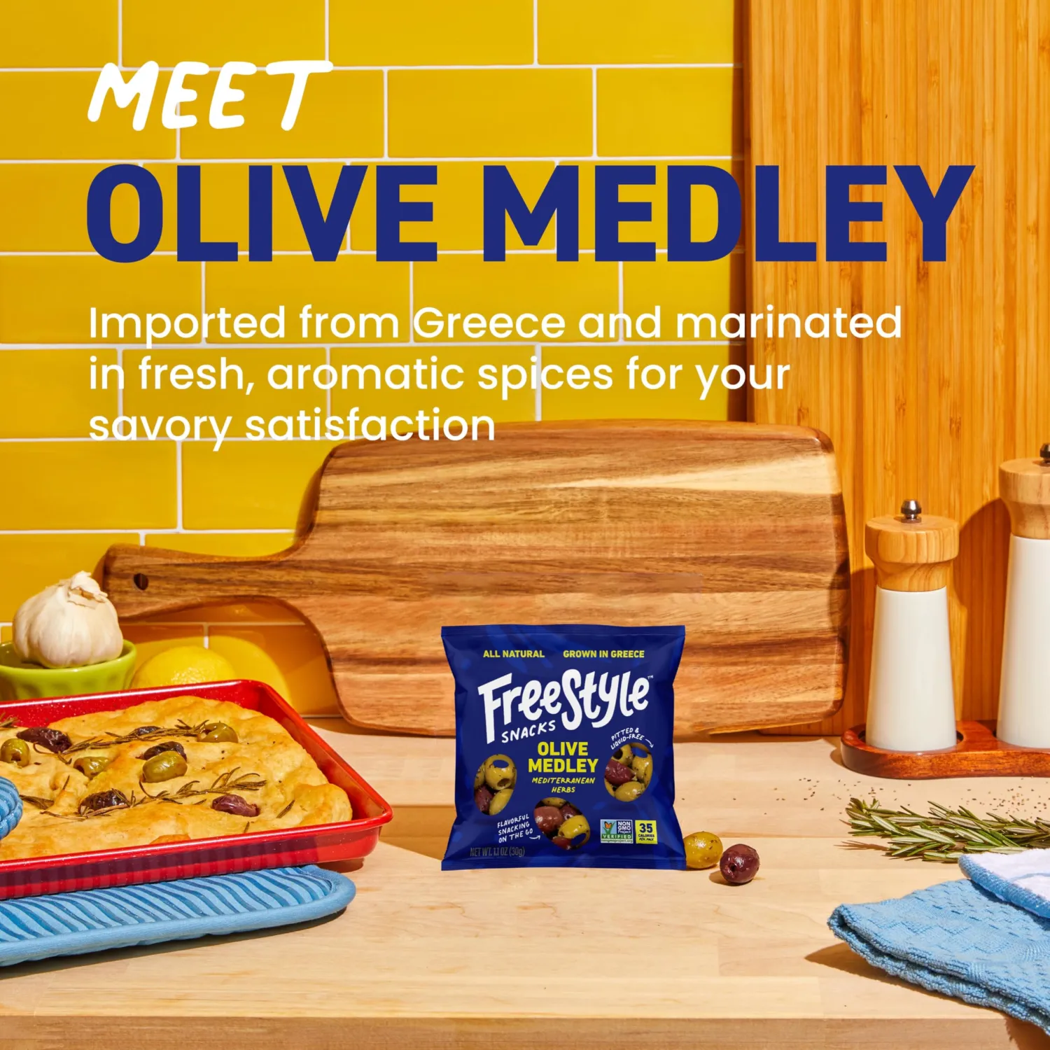 Freestyle Snacks - Olive Snack Packs - Mediterranean Herb (1.1oz, 6 Pack)
