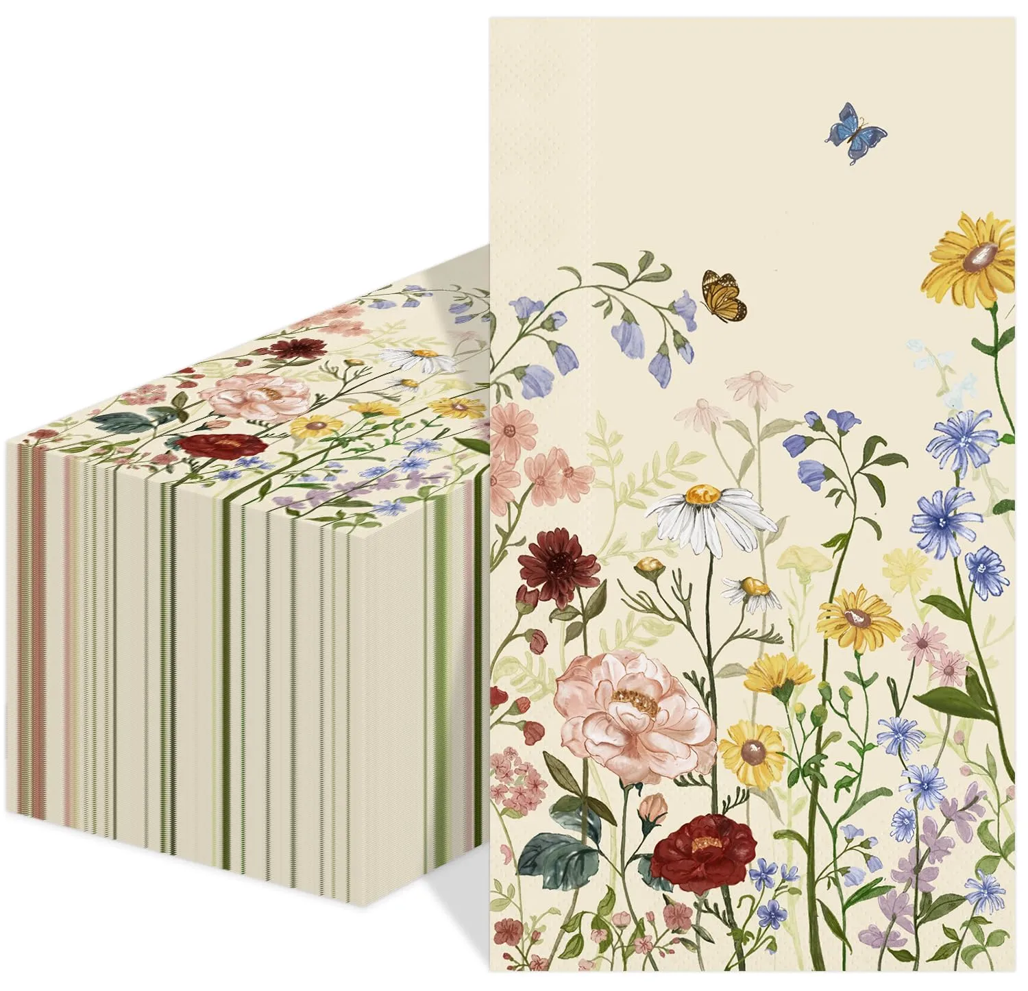 100 Pcs Floral Guest Napkins Vintage Wild Flower Paper Napkins Spring Watercolor Decorative Disposable Paper Hand Towels for Gift Party Supplies Dinner Decor，4.3"*7.8"