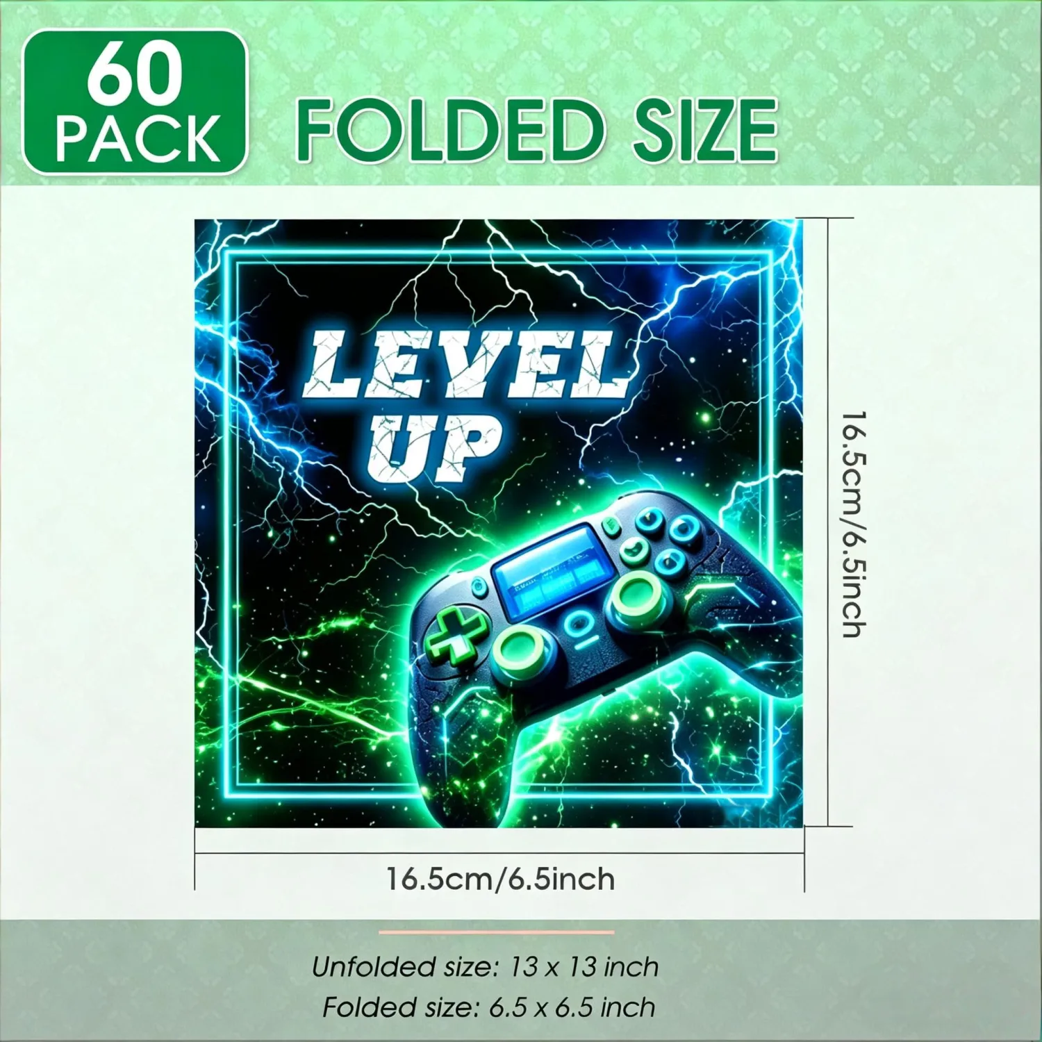 Video Game Birthday Decorations, 60 Pcs Video Game Party Napkins, Game Level Up Theme Disposable Paper Napkins for Boys Girls Neon Gaming Party Supplies(6.5x6.5 Inches)