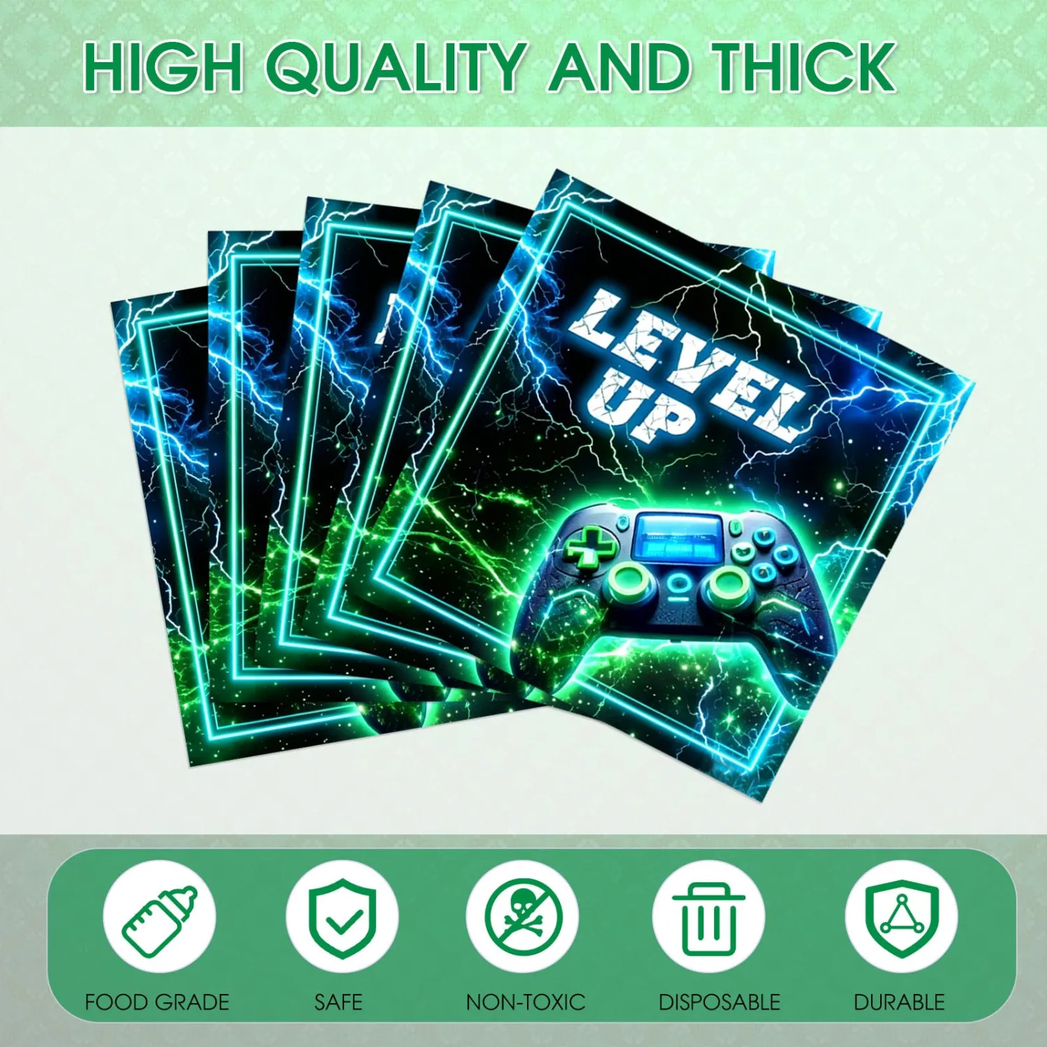Video Game Birthday Decorations, 60 Pcs Video Game Party Napkins, Game Level Up Theme Disposable Paper Napkins for Boys Girls Neon Gaming Party Supplies(6.5x6.5 Inches)