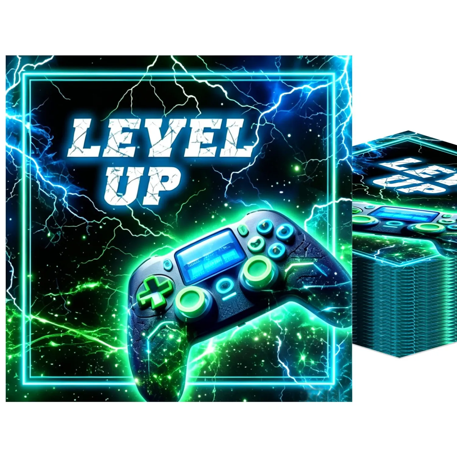 Video Game Birthday Decorations, 60 Pcs Video Game Party Napkins, Game Level Up Theme Disposable Paper Napkins for Boys Girls Neon Gaming Party Supplies(6.5x6.5 Inches)